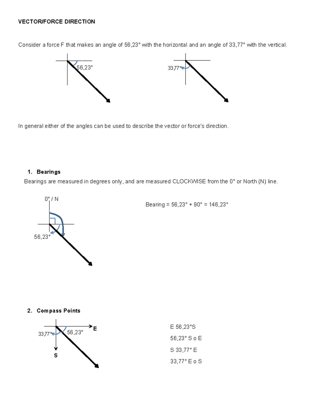 Vector and Force Direction: Bearings and Compass Points - Studocu