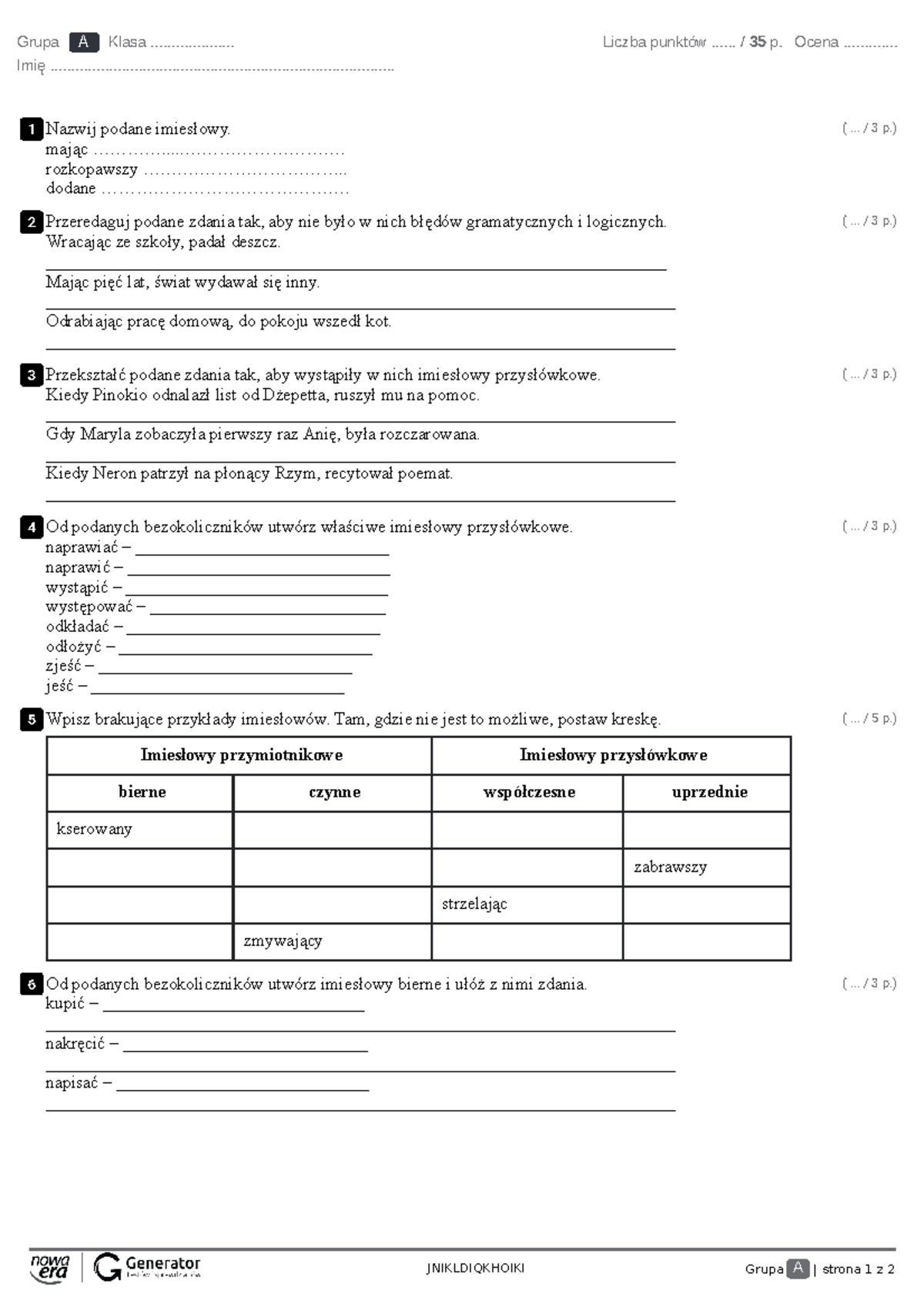 Słowa Na Start Kl 7 Sprawdzian Imiesłowy www.studocu.com