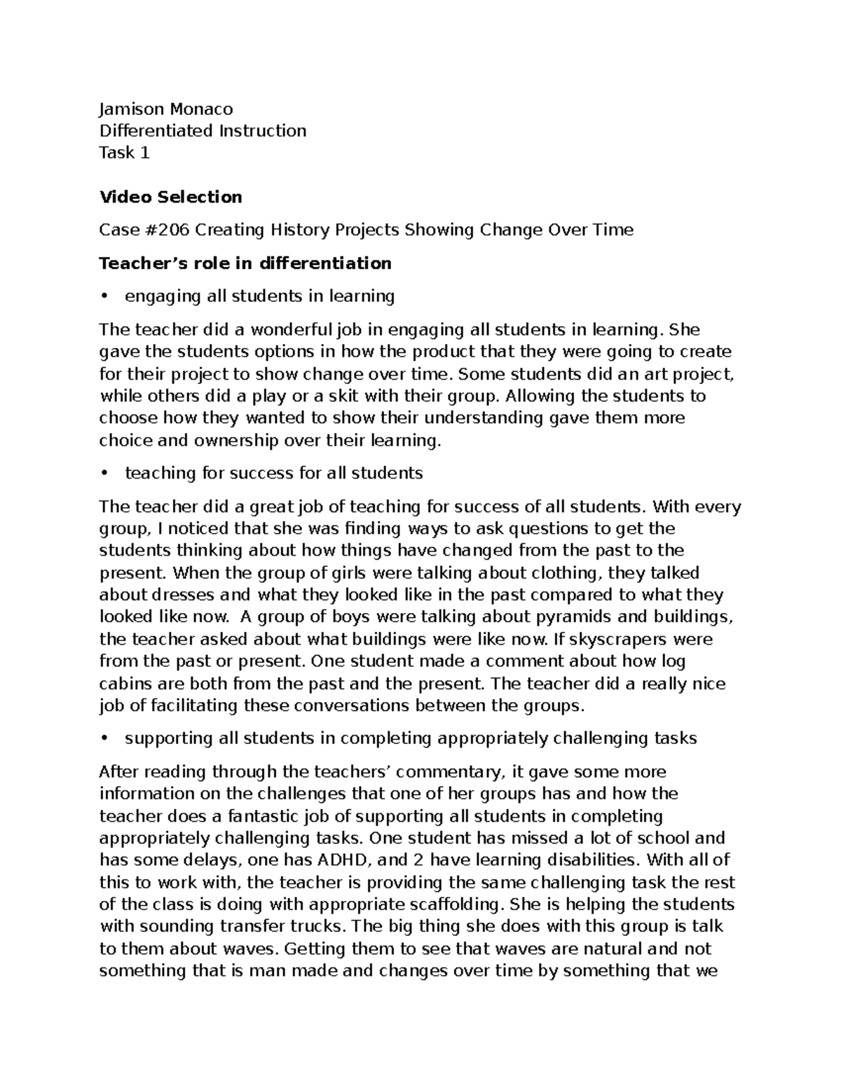 Differentiated Instruction Task 1: Engaging All Students in Learning ...