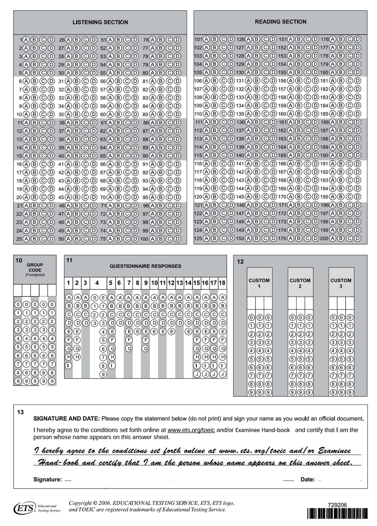 IGG TOEIC Answer Sheet - Listening & Reading Sections - Studocu
