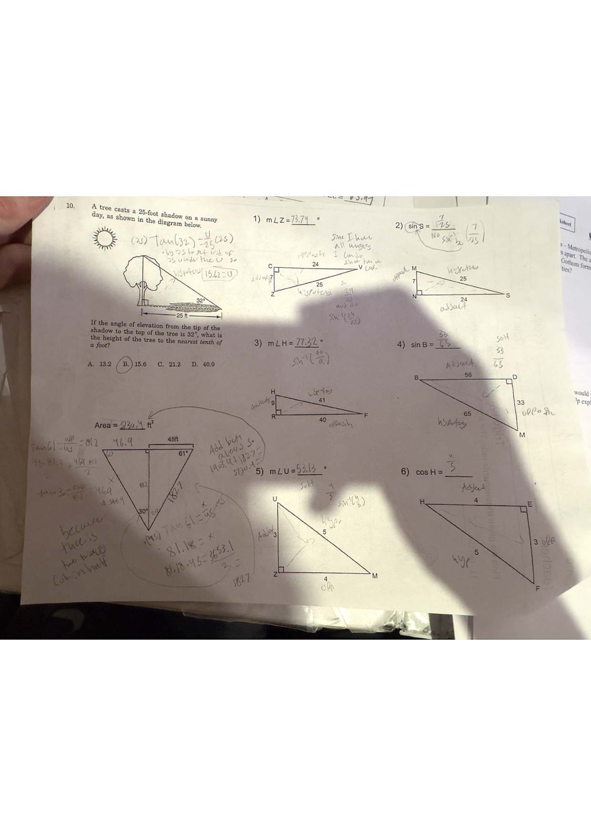 Math 101: Tree Shadow Problem & Kuta Cheat Sheet - Studocu