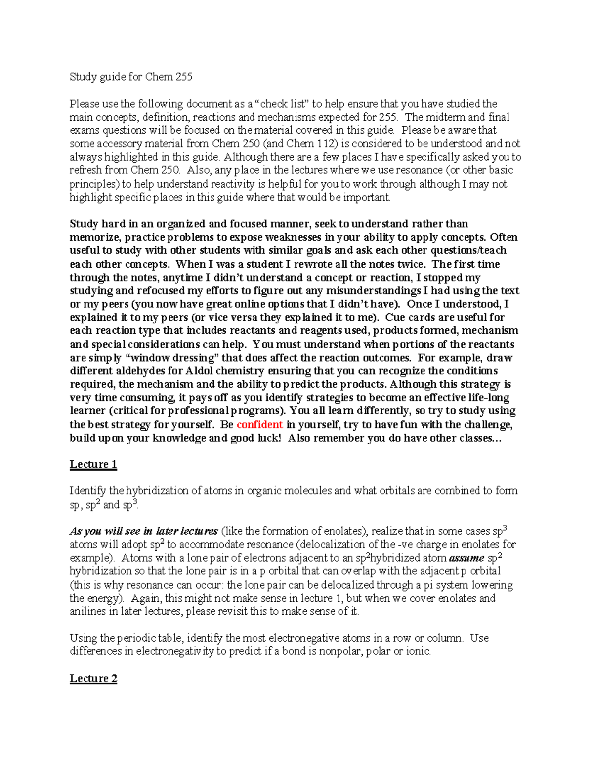 Chem 255 Study Guide: Key Concepts for Midterm 2 Preparation - Studocu