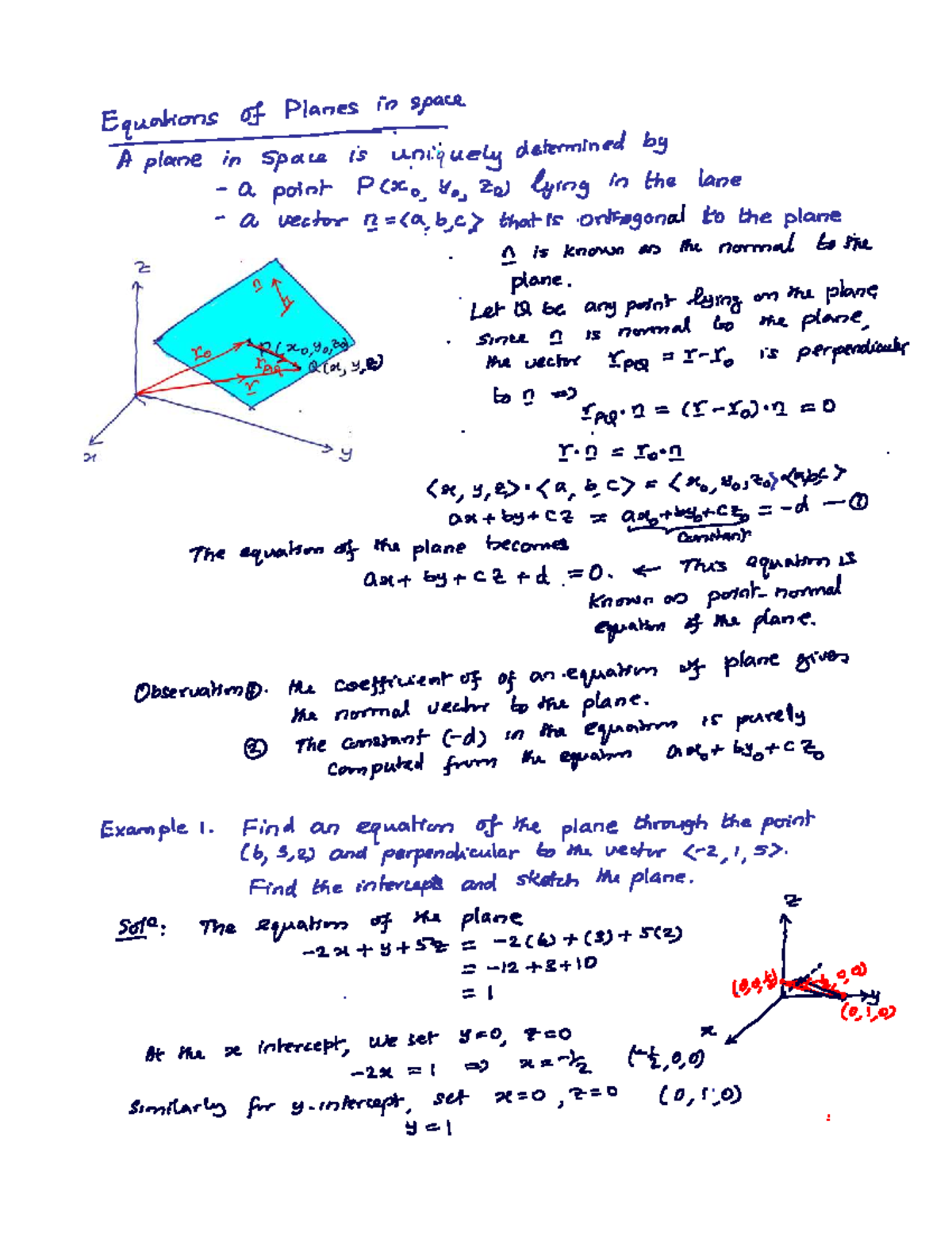 Equations of Planes in Space: A Study Guide for Week 1 - MATH101 - Studocu