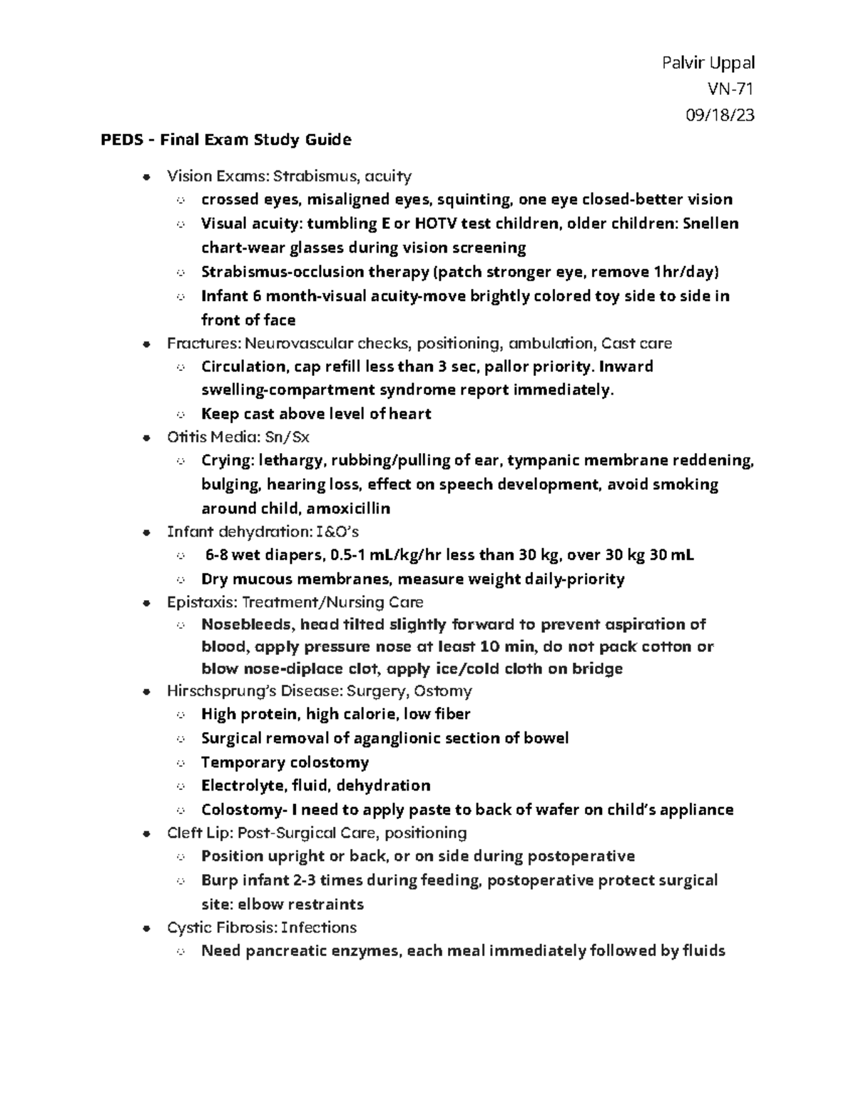 PEDS 101 - Comprehensive Final Exam Study Guide for Nursing Students ...