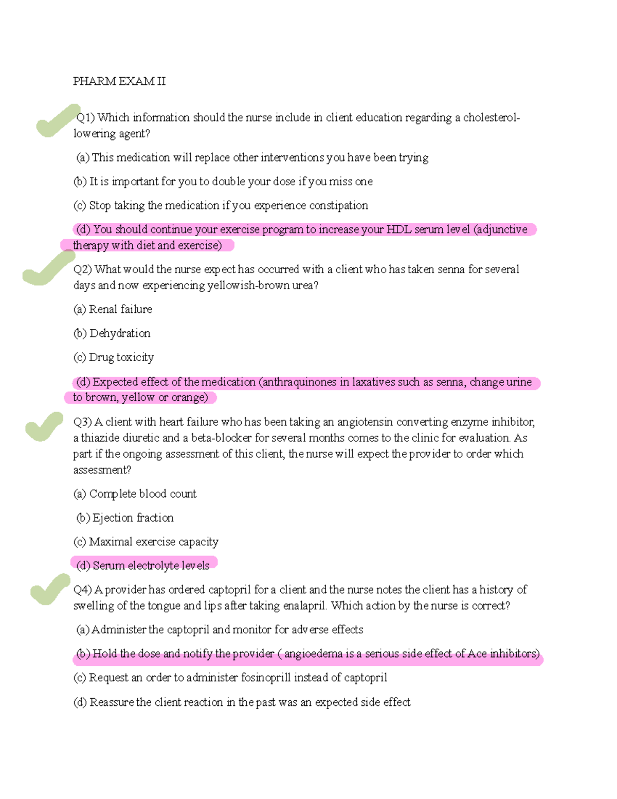 Pharm EXAM II - Comprehensive Review Questions and Answers - Studocu