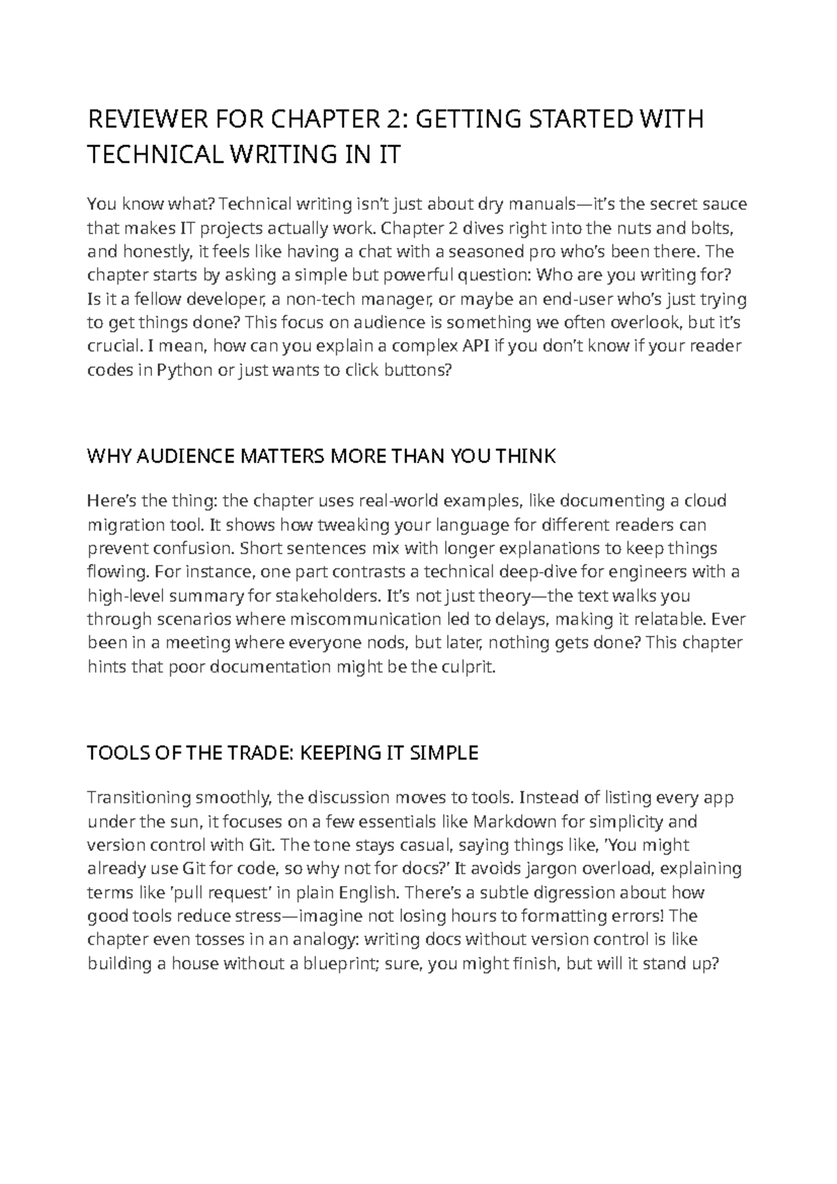 REVIEWER FOR CHAPTER 2: TECHNICAL WRITING IN IT - Studocu