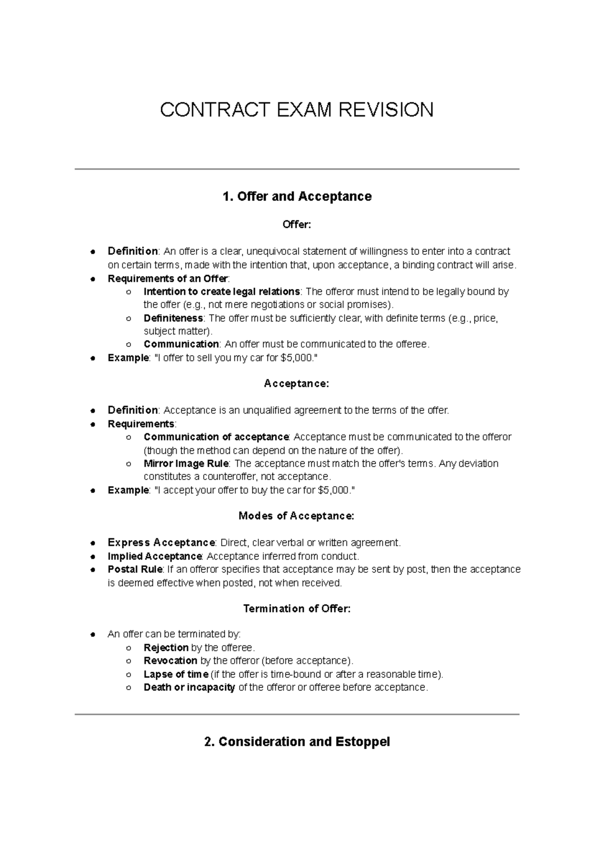 Contract Law EXAM Revision Notes - Studocu