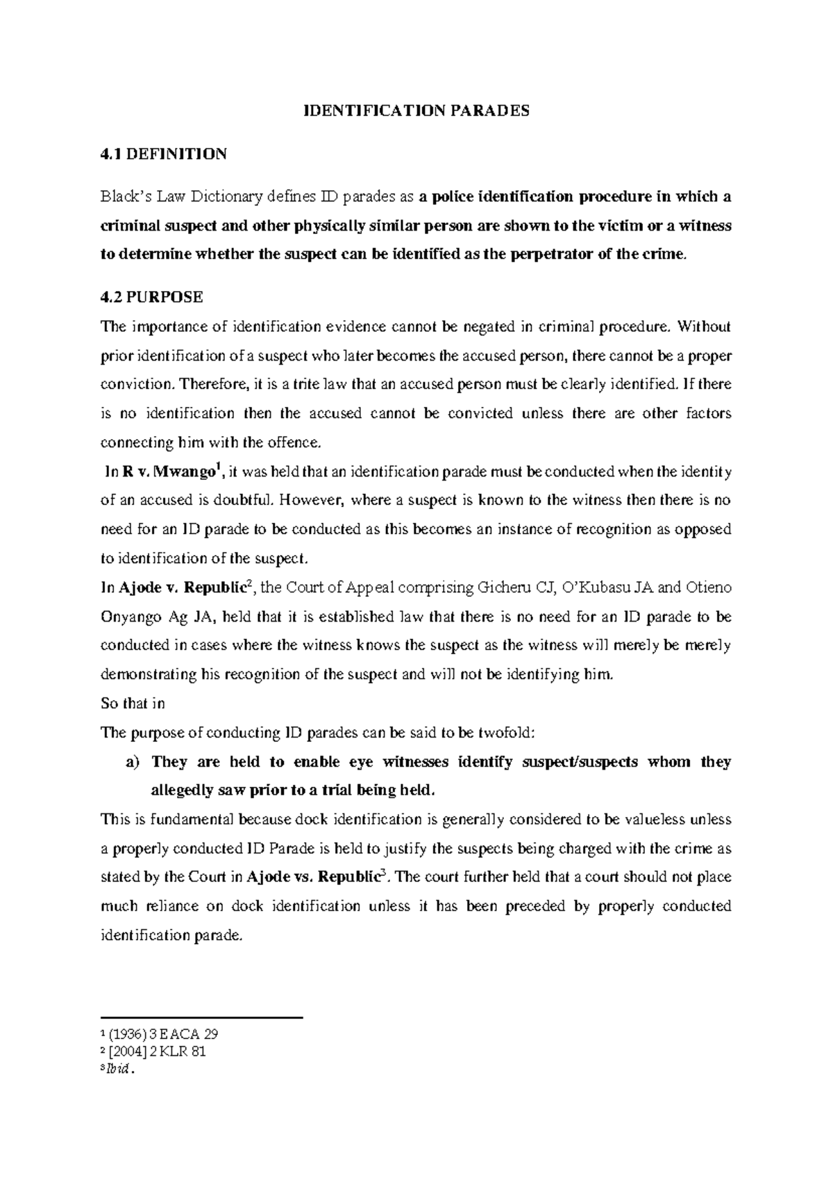 Identification Parades: Critical Insights and Legal Framework - Studocu