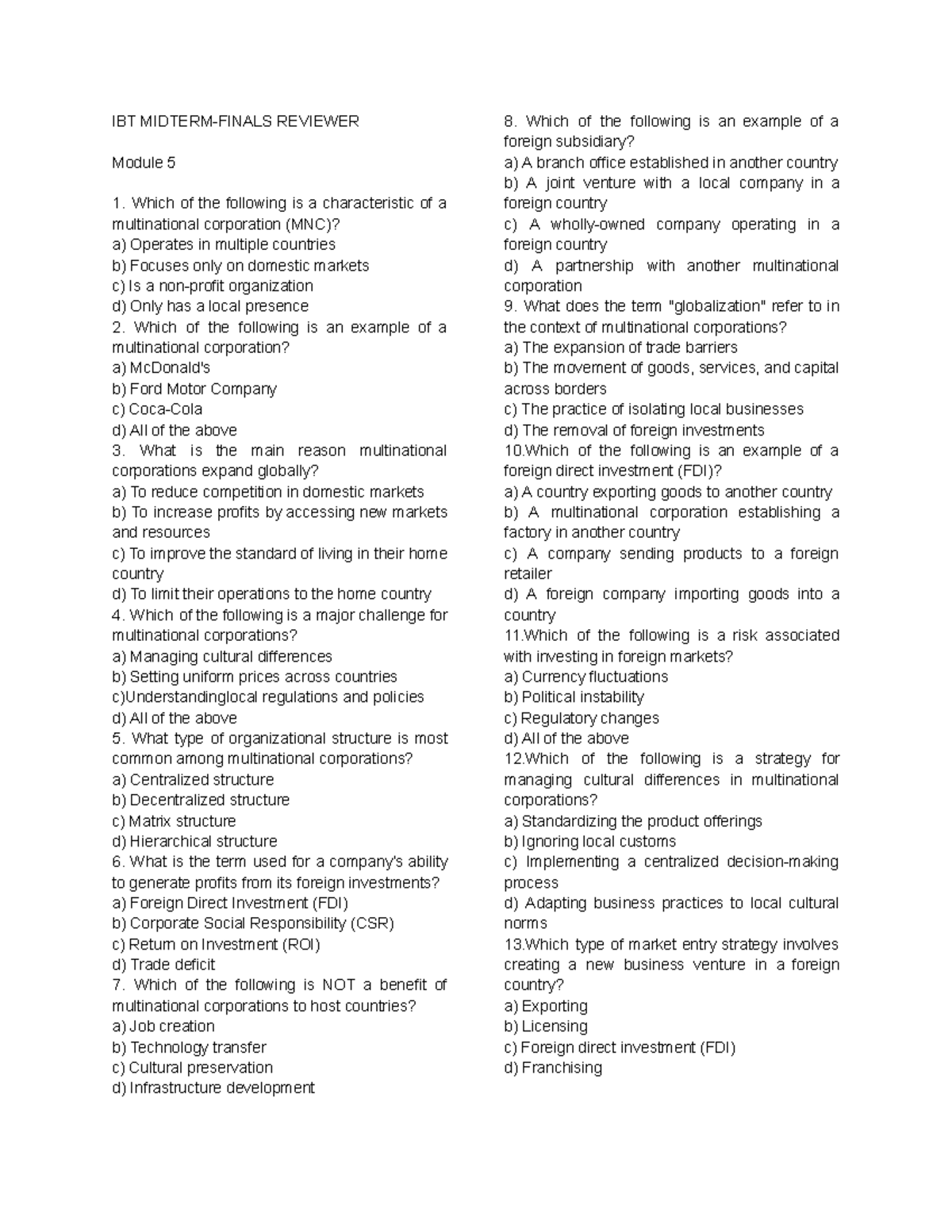 IBT Midterm-Exam Reviewer: Key Concepts and Practice Questions - Studocu