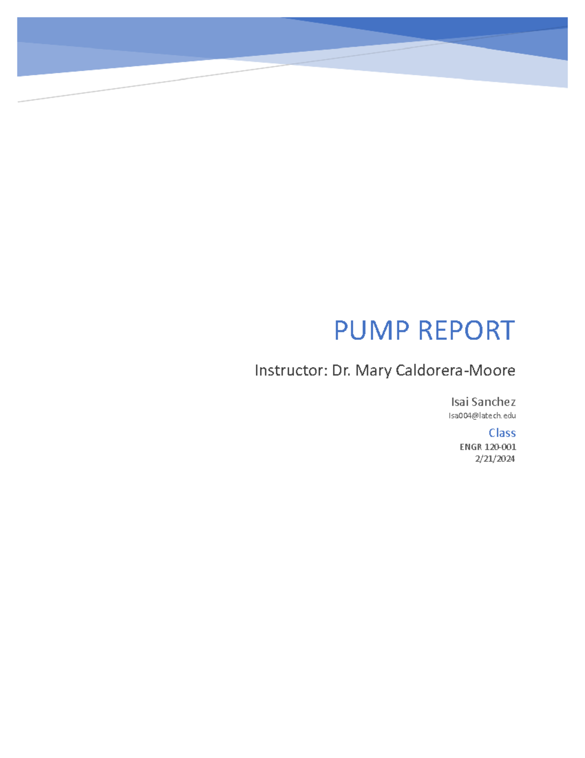 ENGR 120: Pump Design and Testing Project Report - Studocu