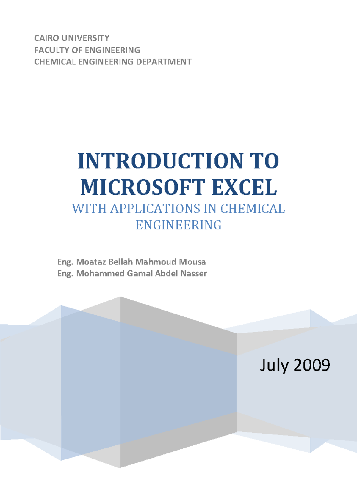 MS Excel Techniques for Chemical Engineers (ENG 123 - Lecture Notes ...