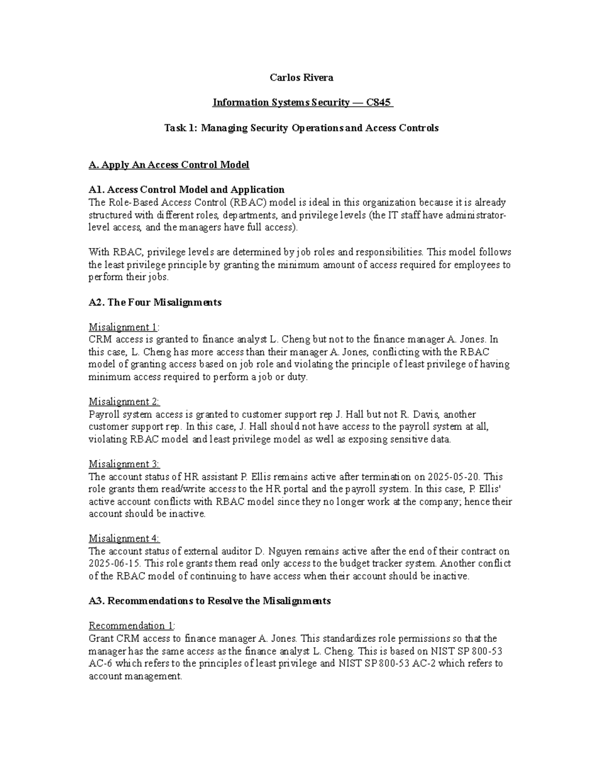 C845 Task 1: Managing Security Operations & Access Control Issues - Studocu