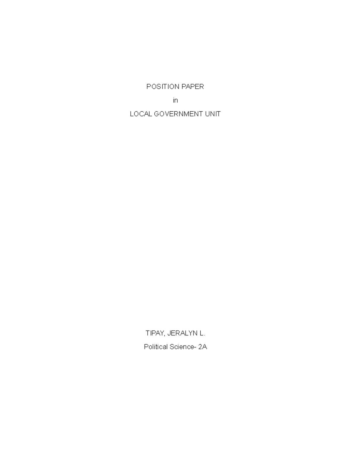 Position Paper on Local Governance Challenges in Political Science-2A ...