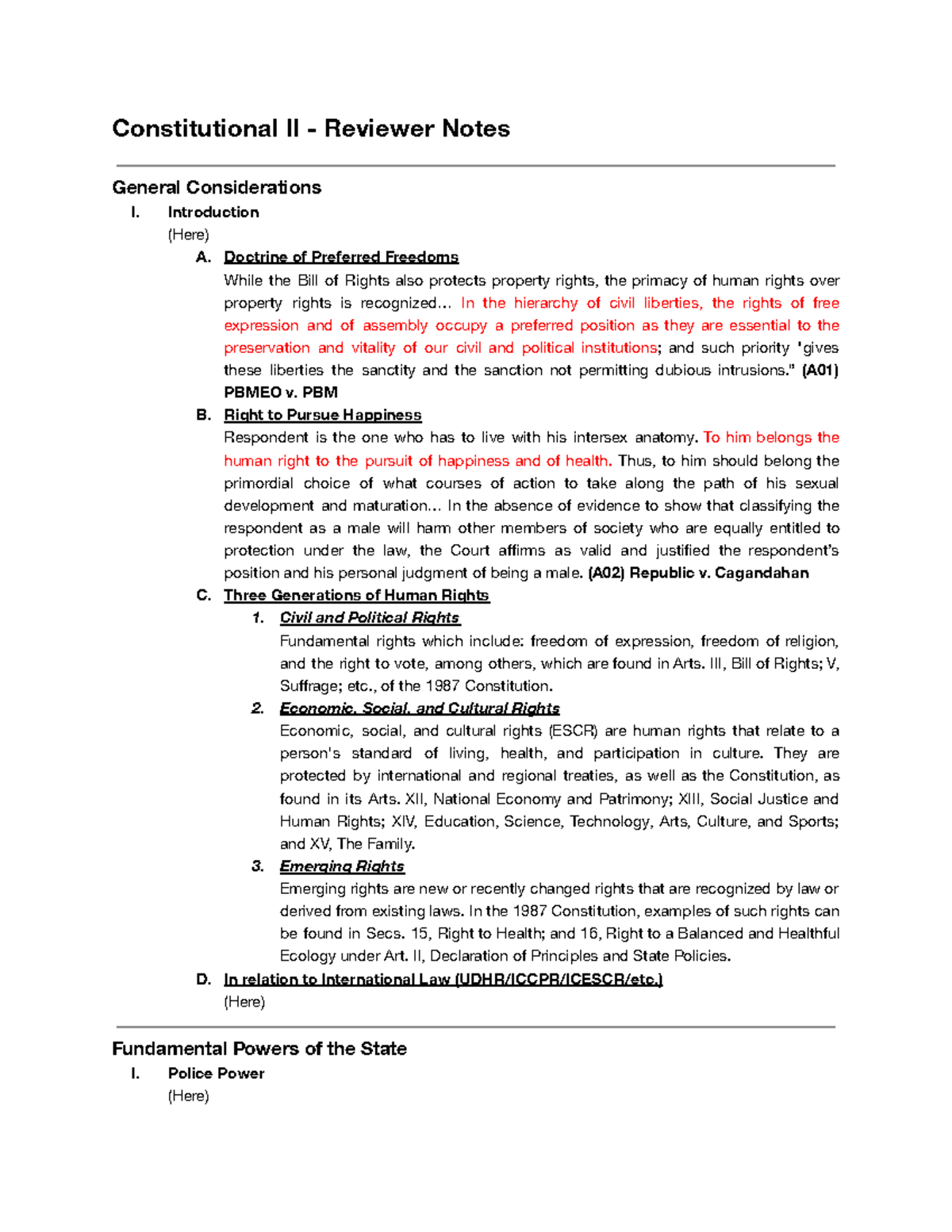 Constitutional II (A01-A21) Reviewer Notes on Human Rights and Eminent ...