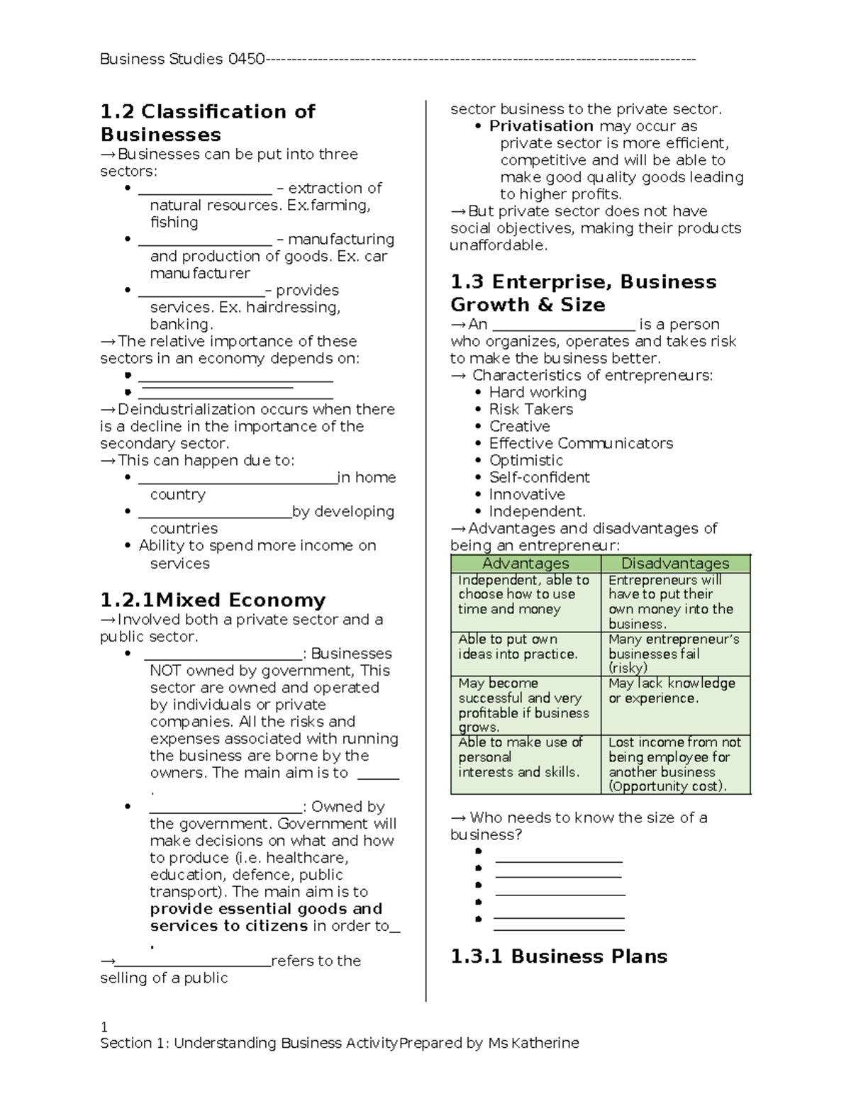 Business Studies 1.2: Classification and Growth of Businesses - Studocu