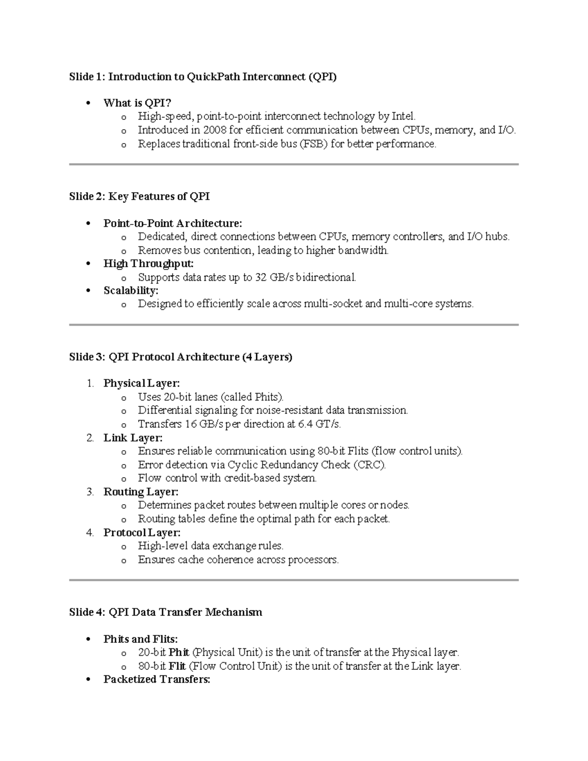 QPI Overview: Key Features and Protocol Architecture Insights - Studocu