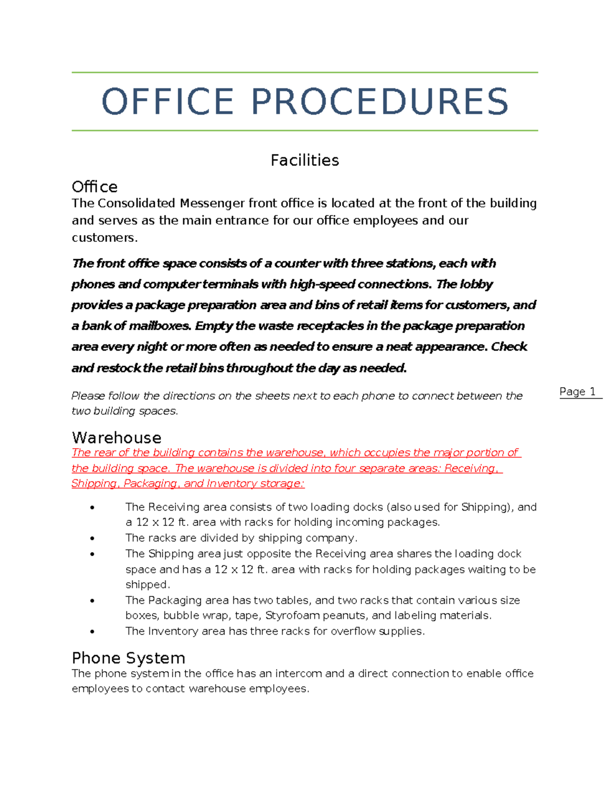 OFFICE PROCEDURES: Facilities & Operations Overview (Course Code ...