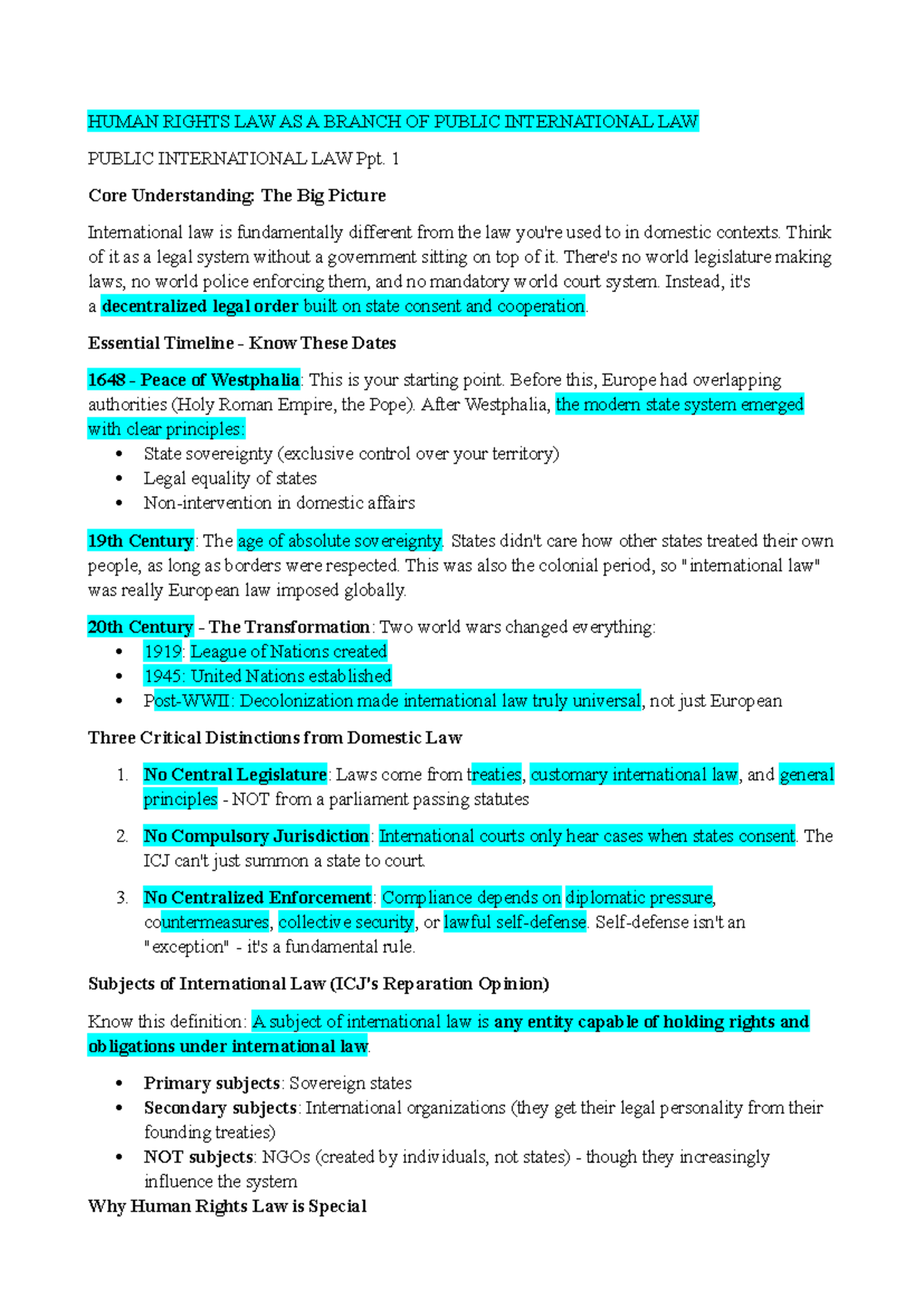 International Human Rights Law (IHRL) Exam Summary: Key Concepts and ...