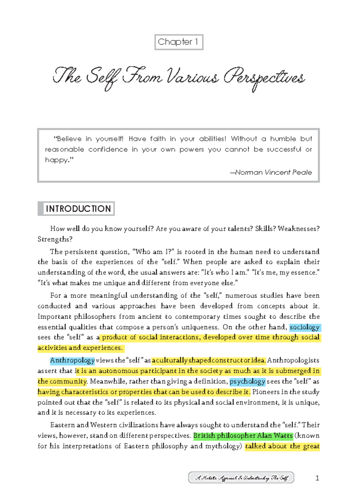 Understanding the self - Chapter 1 The Self From Various Perspectives ...