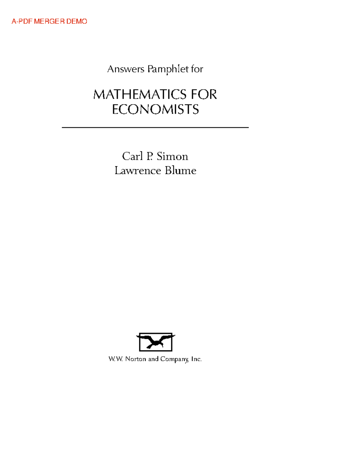 Mathematics for Economists: Solutions to Key Problems (MATHEMATICS FOR ...