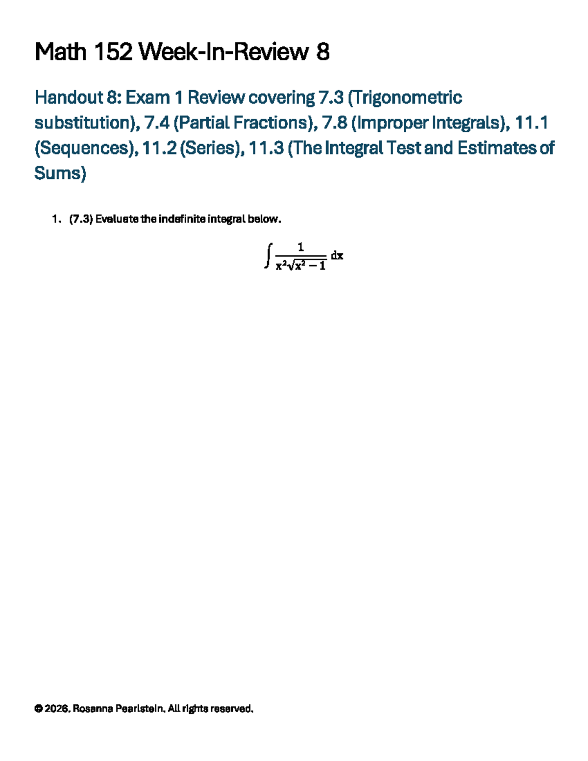 Math 152 Final Exam Review: Integrals, Sequences, and Series - Studocu