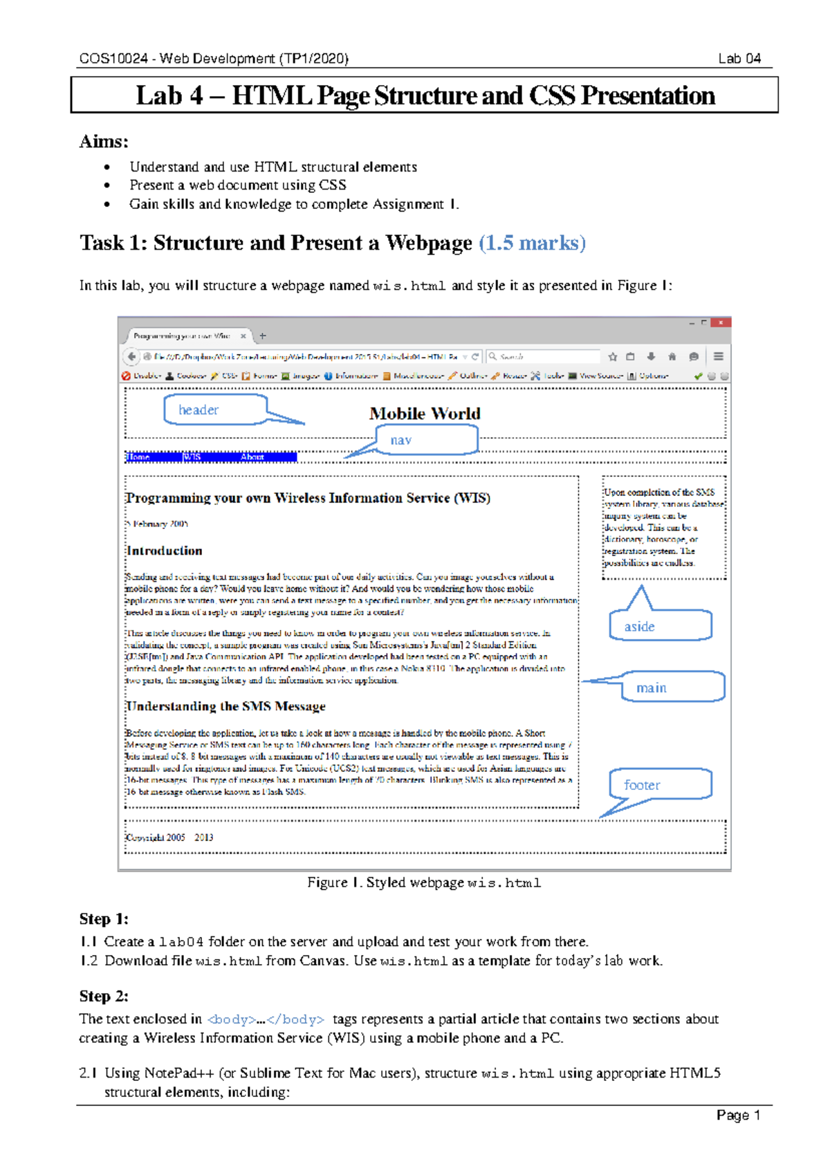 Lab04 instruction - Week 4 tutorial - Lab 4 – HTML Page Structure and ...