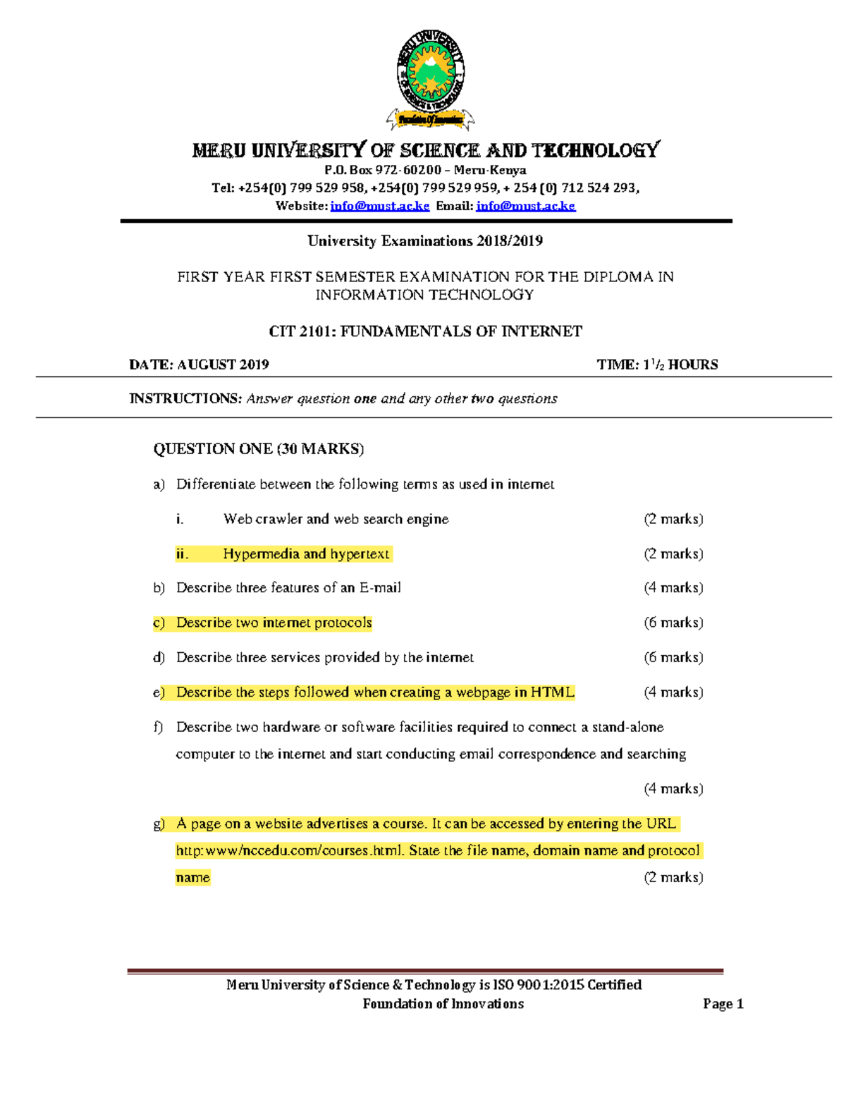 Internet Tech 1 - Meru University of Science & Technology is ISO 9001: ...