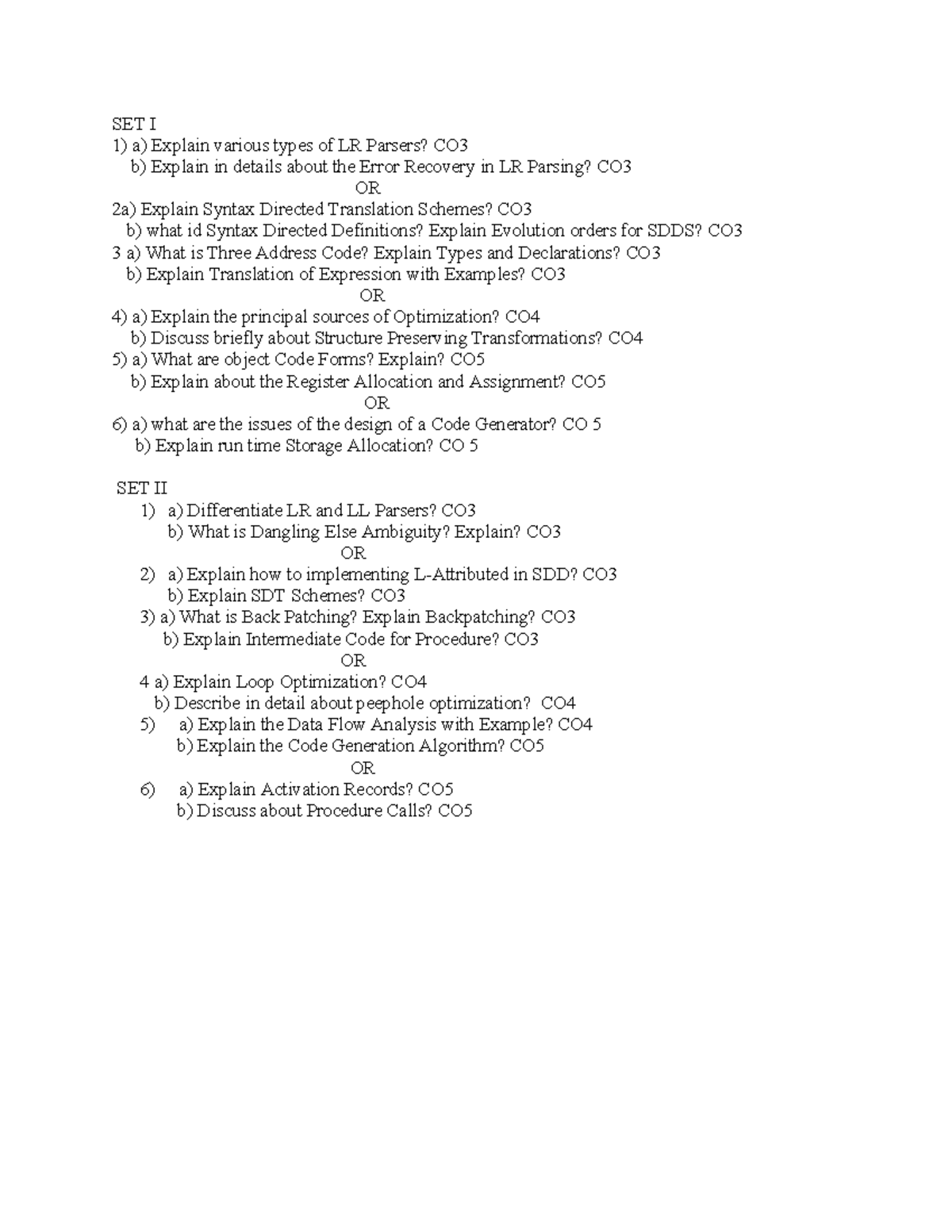 Cd Mid II Question Paper: LR Parsers, Syntax Directed Translation ...