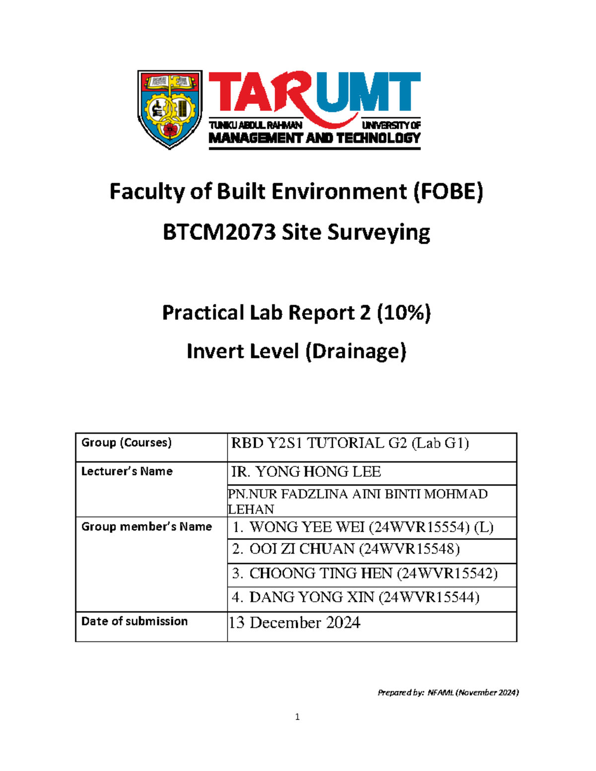 BTCM2073 Site Surveying Lab Report 2: Invert Level Analysis - Studocu