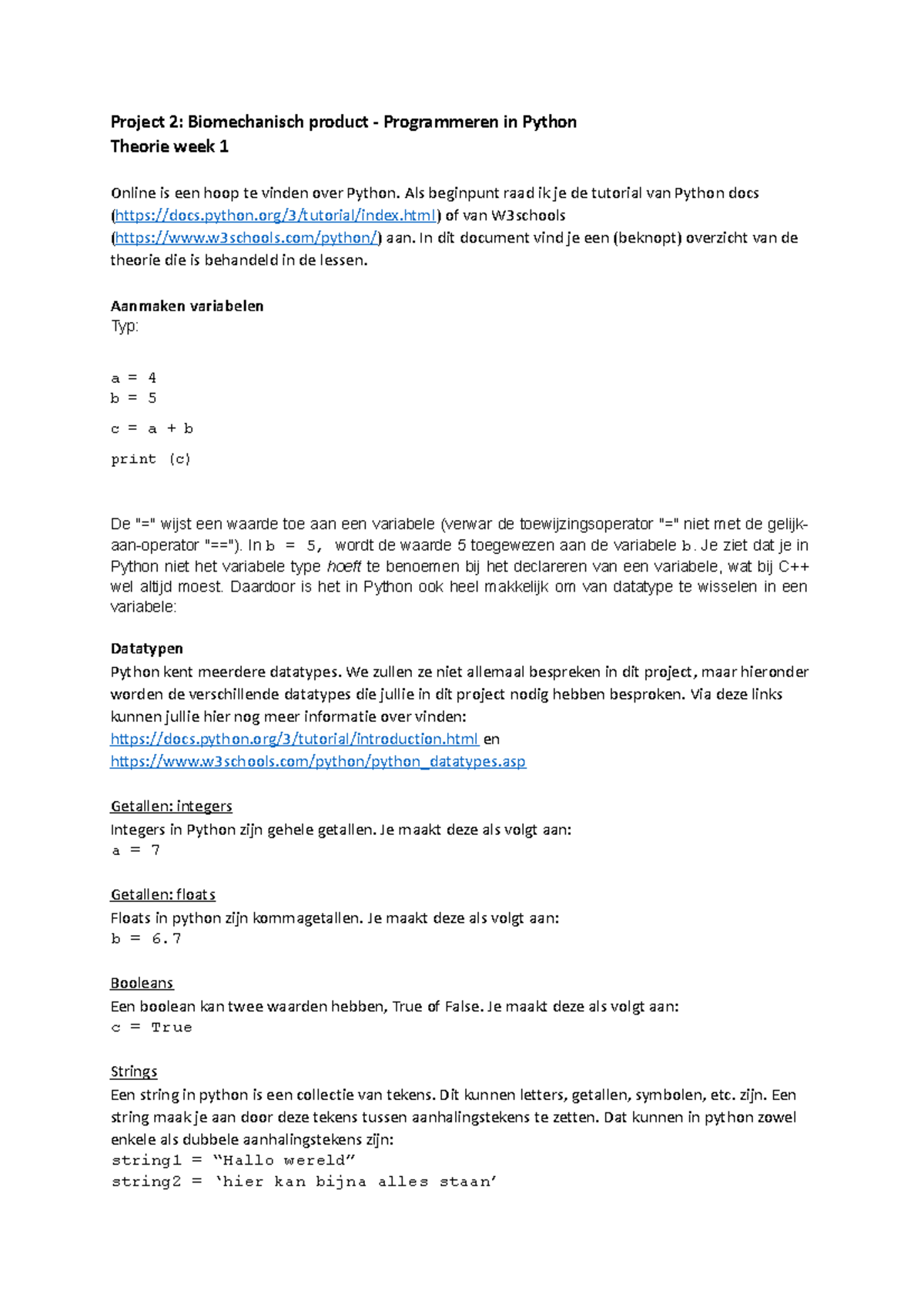 P2 Python Week 1 Theorie: Introductie tot Programmeertechnieken ...