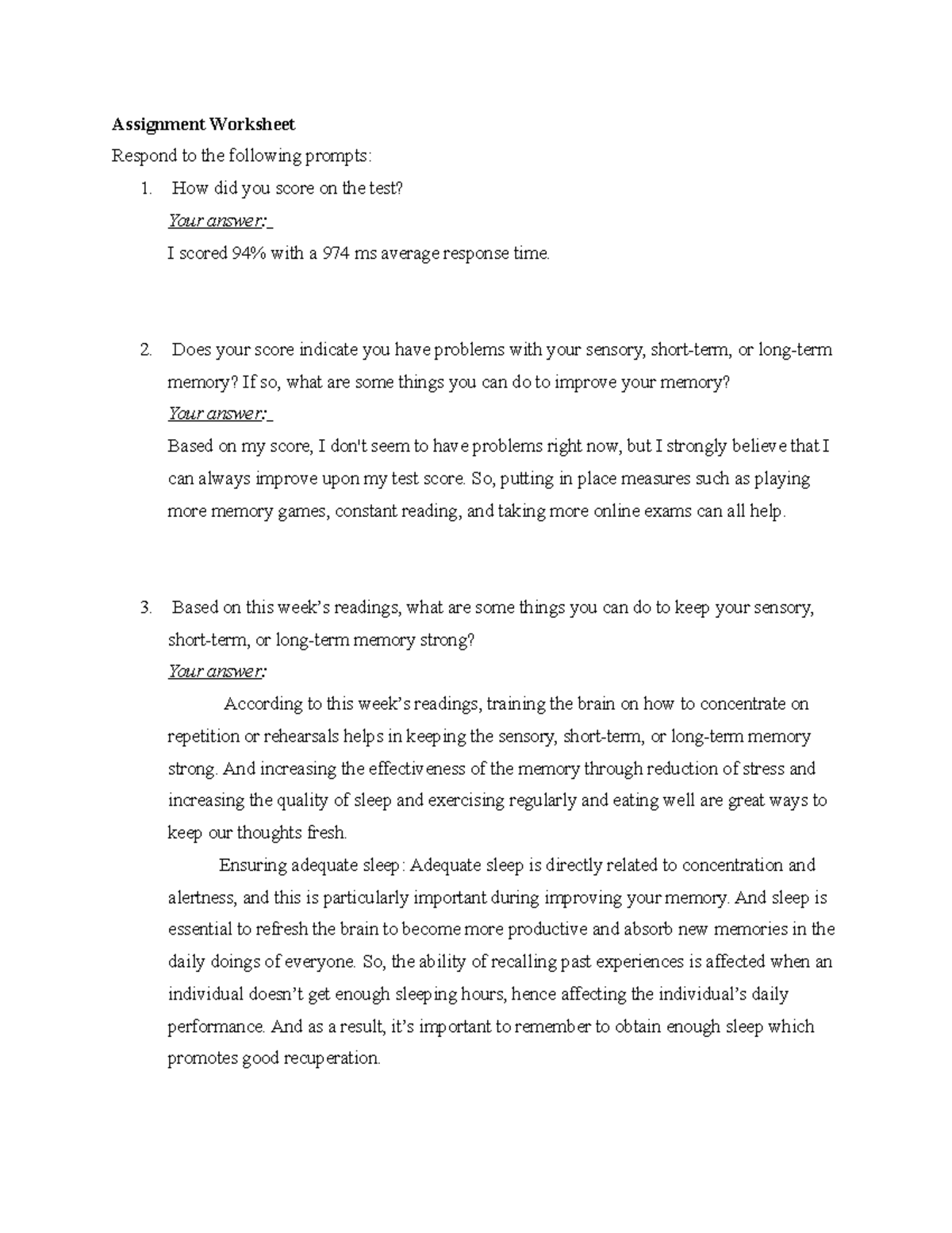 PSY101H wk5 assn fdoreen 05152022 - Assignment Worksheet Respond to the ...