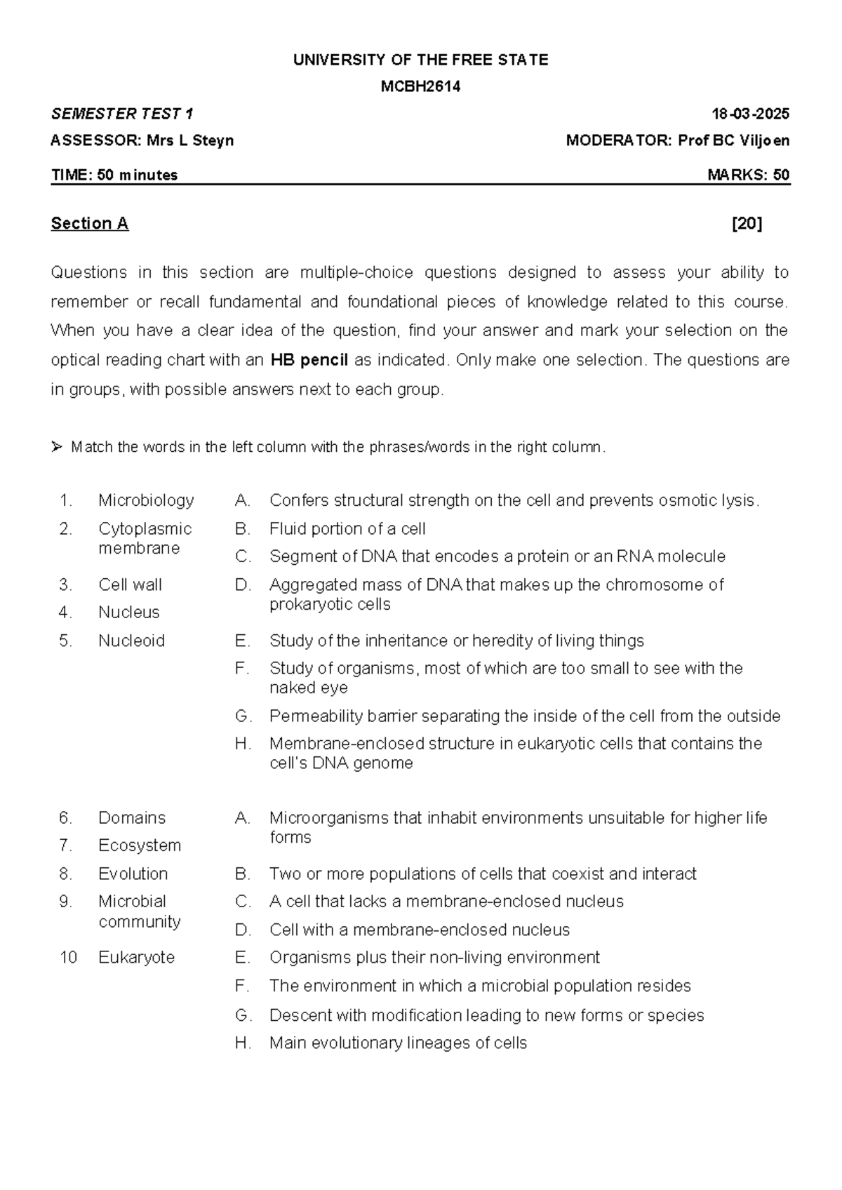 2025 MCBH2614 Semester Test 1 Study Guide - Studocu