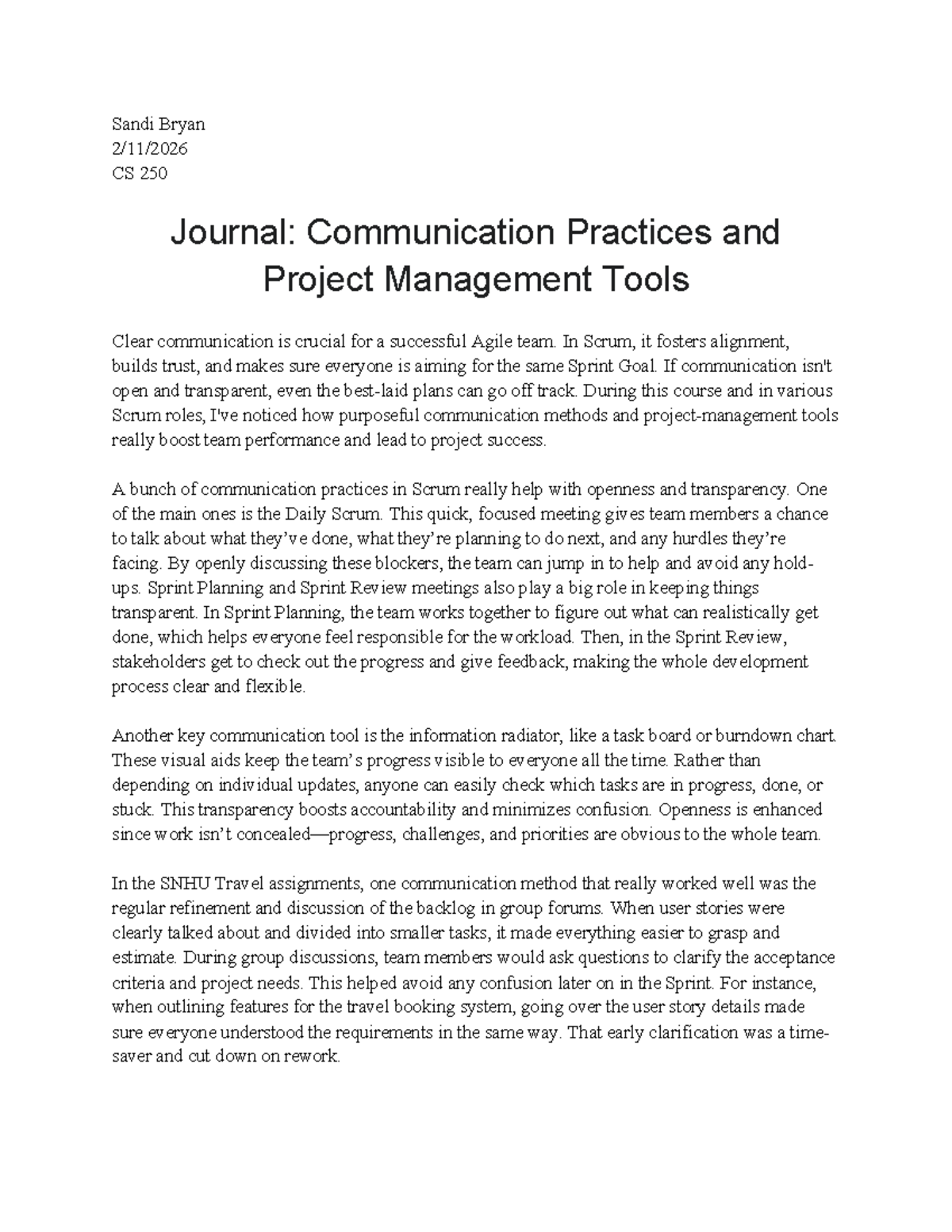 CS 250 Journal: Effective Communication in Agile Project Management ...