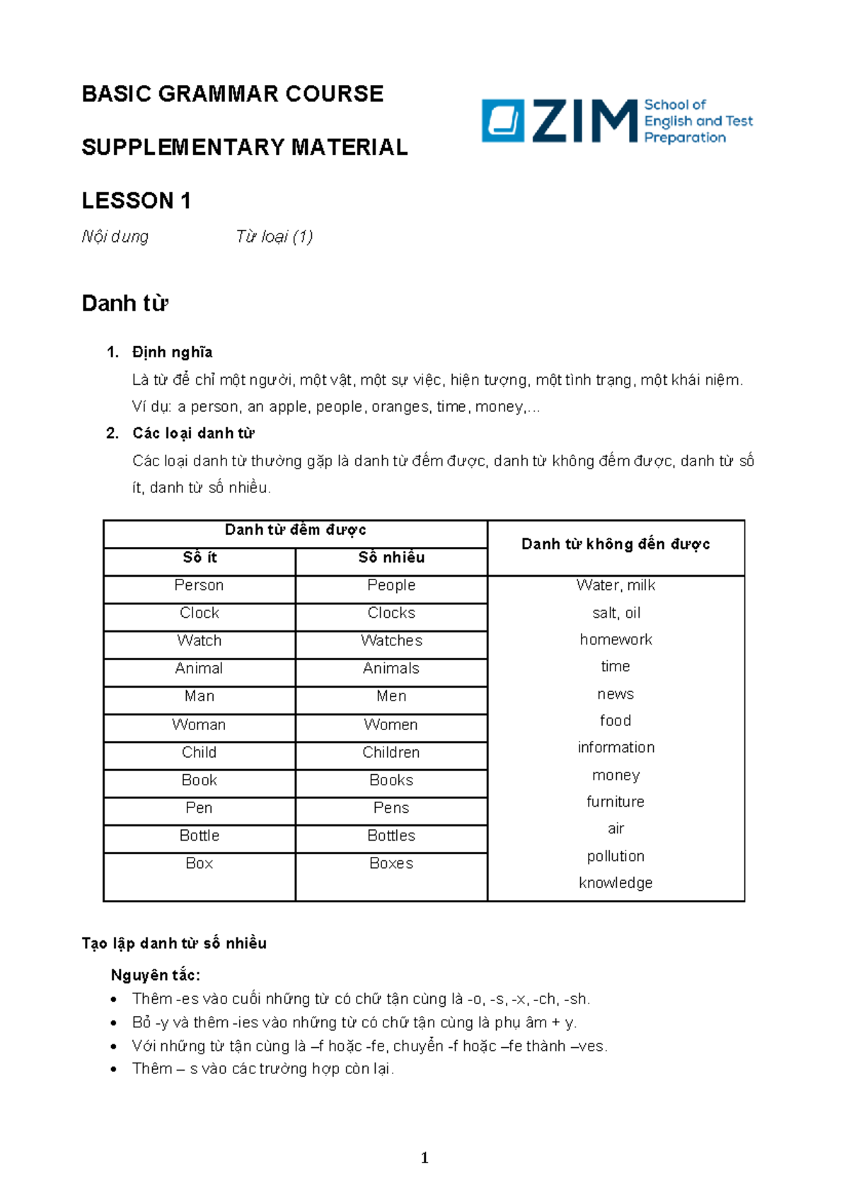 BTDK Basic Grammar 1: Supplementary Material for Lesson 1 - Studocu