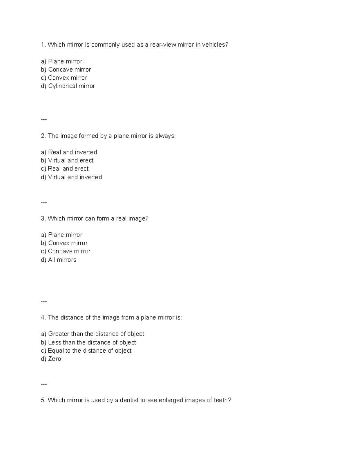 Quiz Notes: Mirrors in Vehicles and Image Formation - Studocu