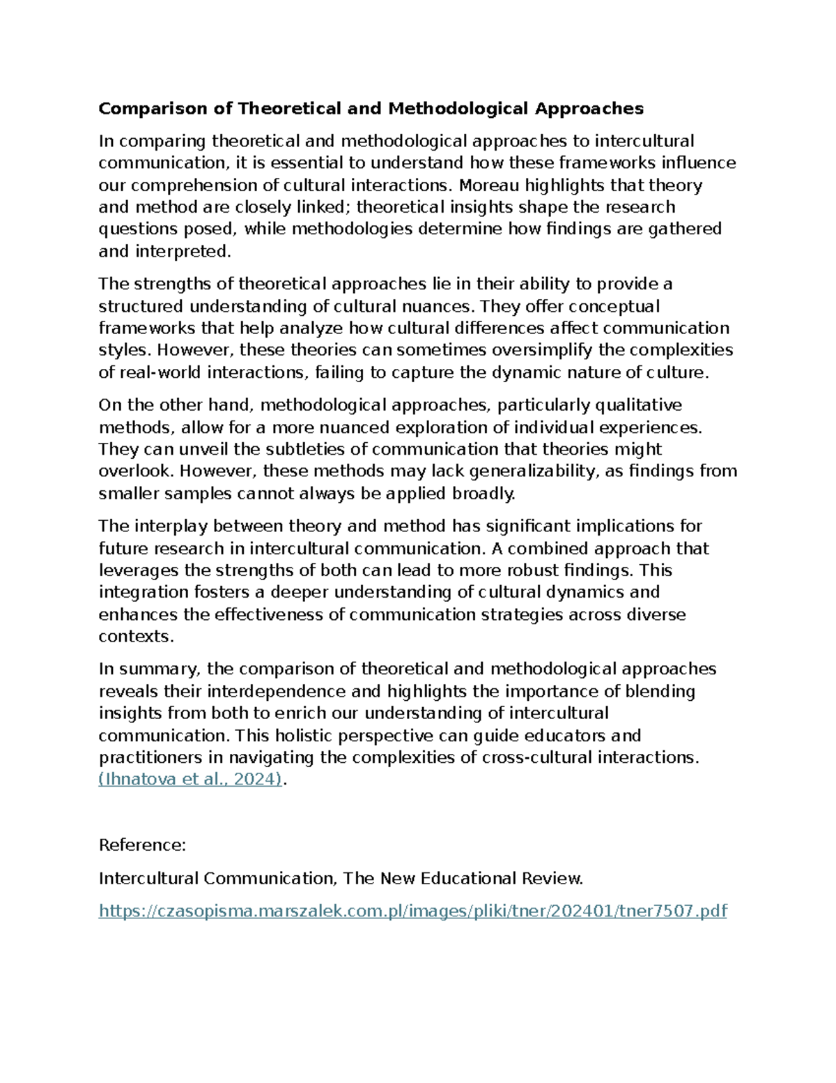 Comparison of theoretical and methodological approaches in ...