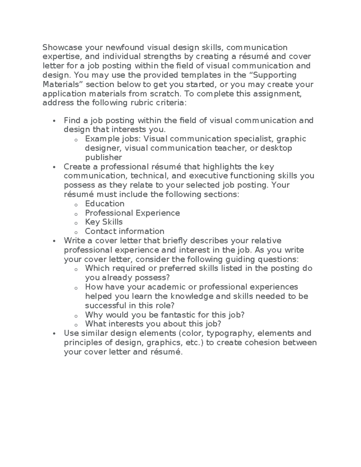 8-1 Activity: Résumé and Cover Letter for Visual Communication Design ...