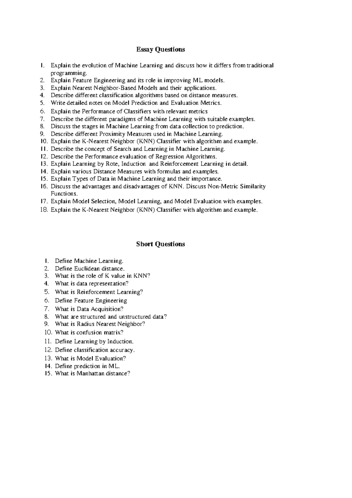 Mid-1 ML OE Question Bank: Comprehensive Guide to Machine Learning ...
