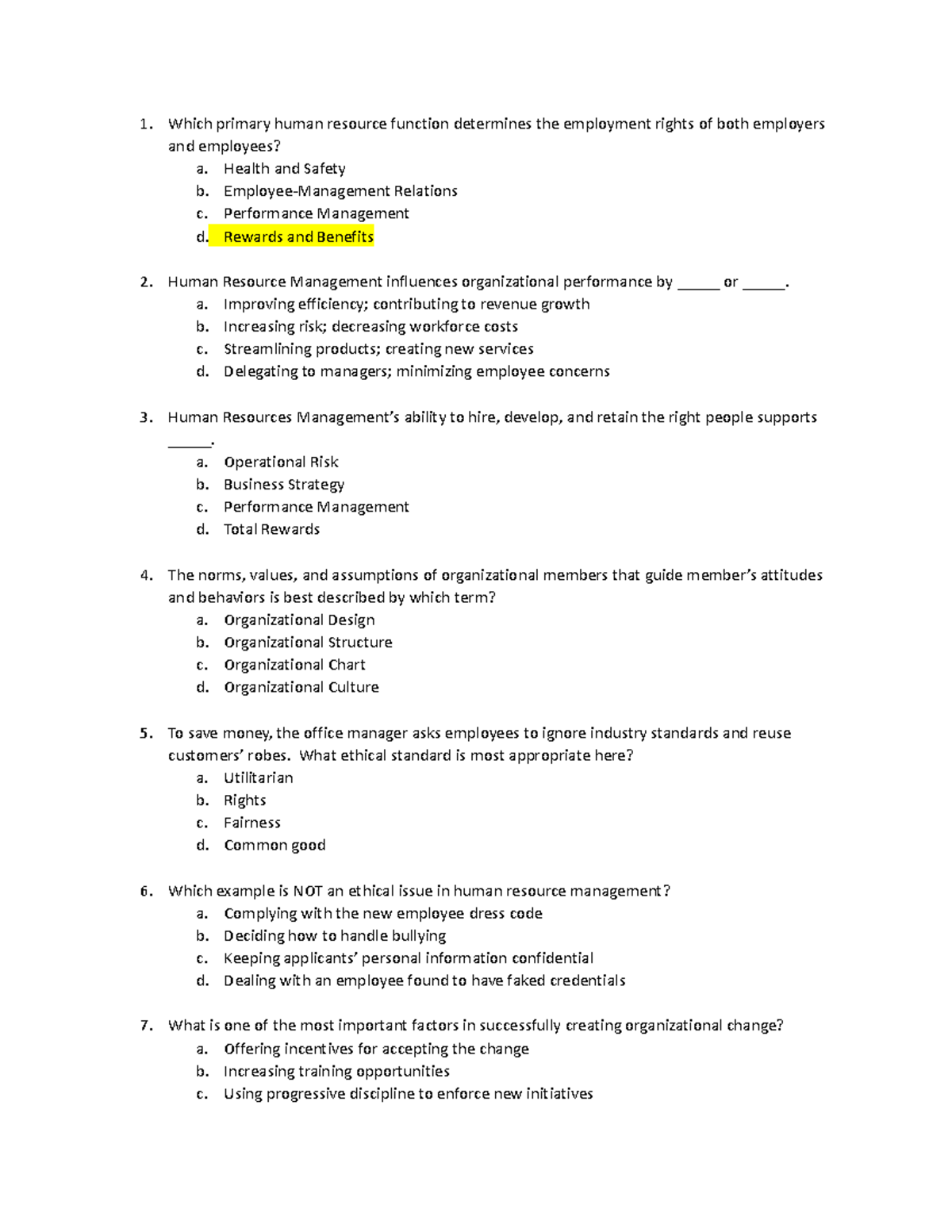 C202 HR Management Practice Questions - Review for Success - Studocu