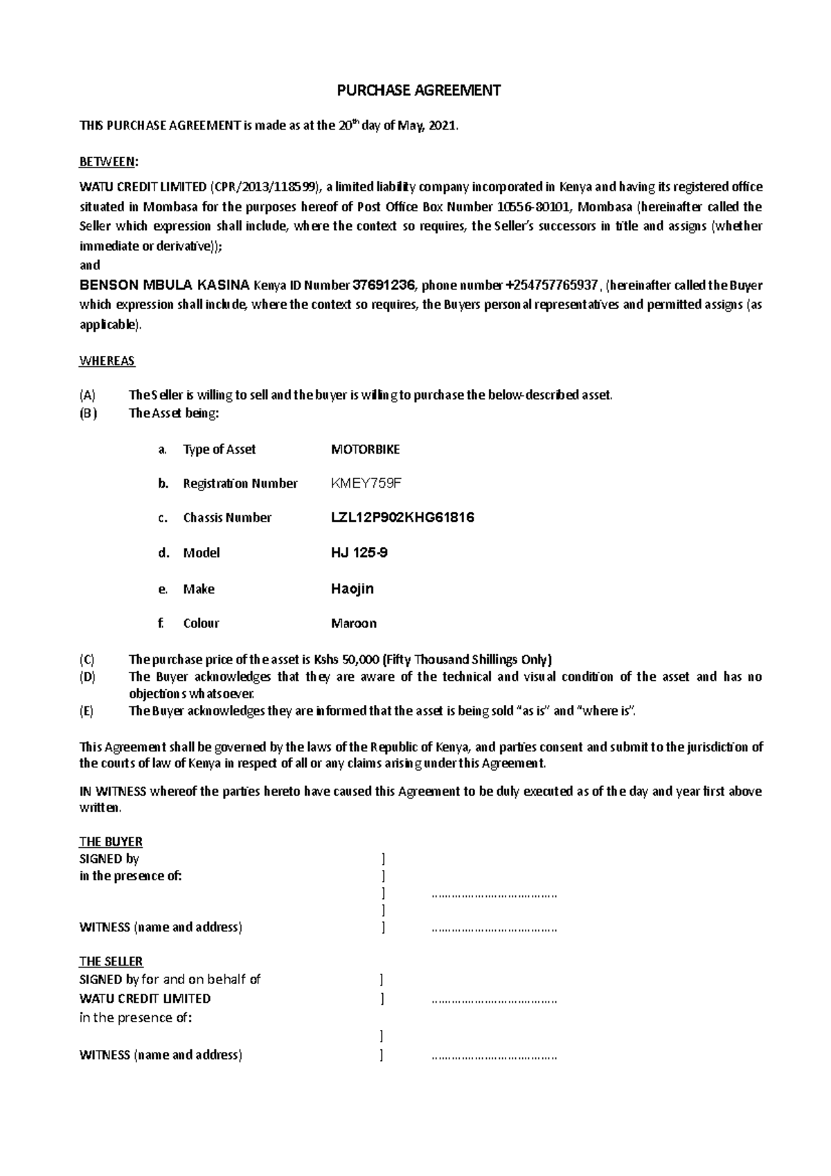 Purchase Agreement Blank (Autosaved) (1) - PURCHASE AGREEMENT THIS ...