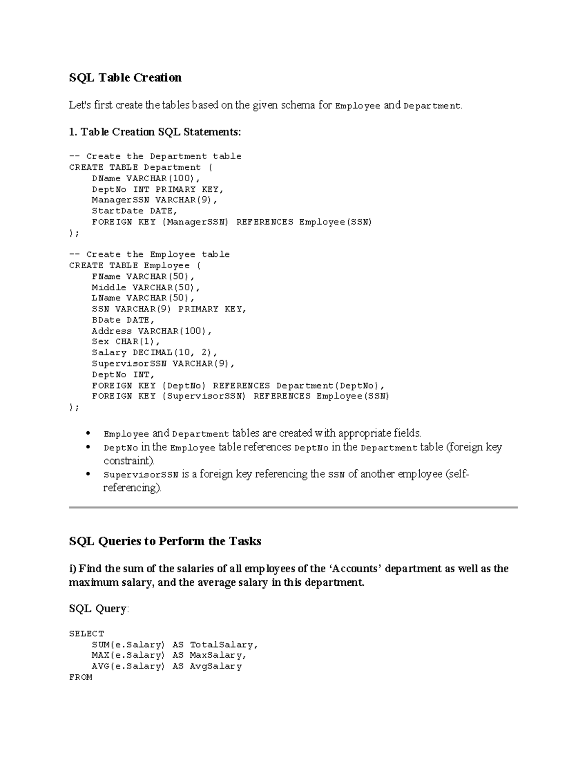 16a - SQL Table Creation & Queries for Scenario-Based Questions - Studocu