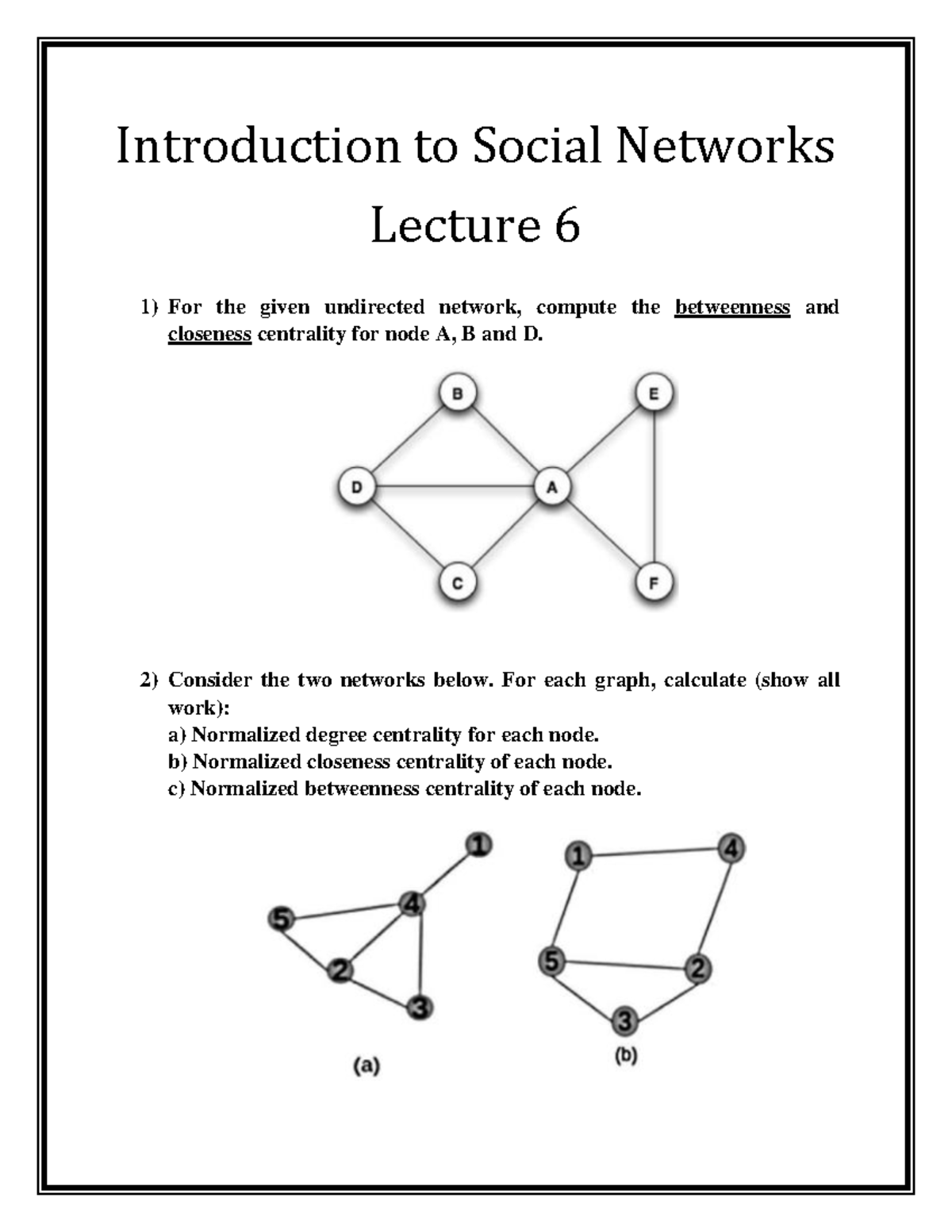 Social Networks - lec6 - Ol hj iu ryisn - Introduction to Social ...