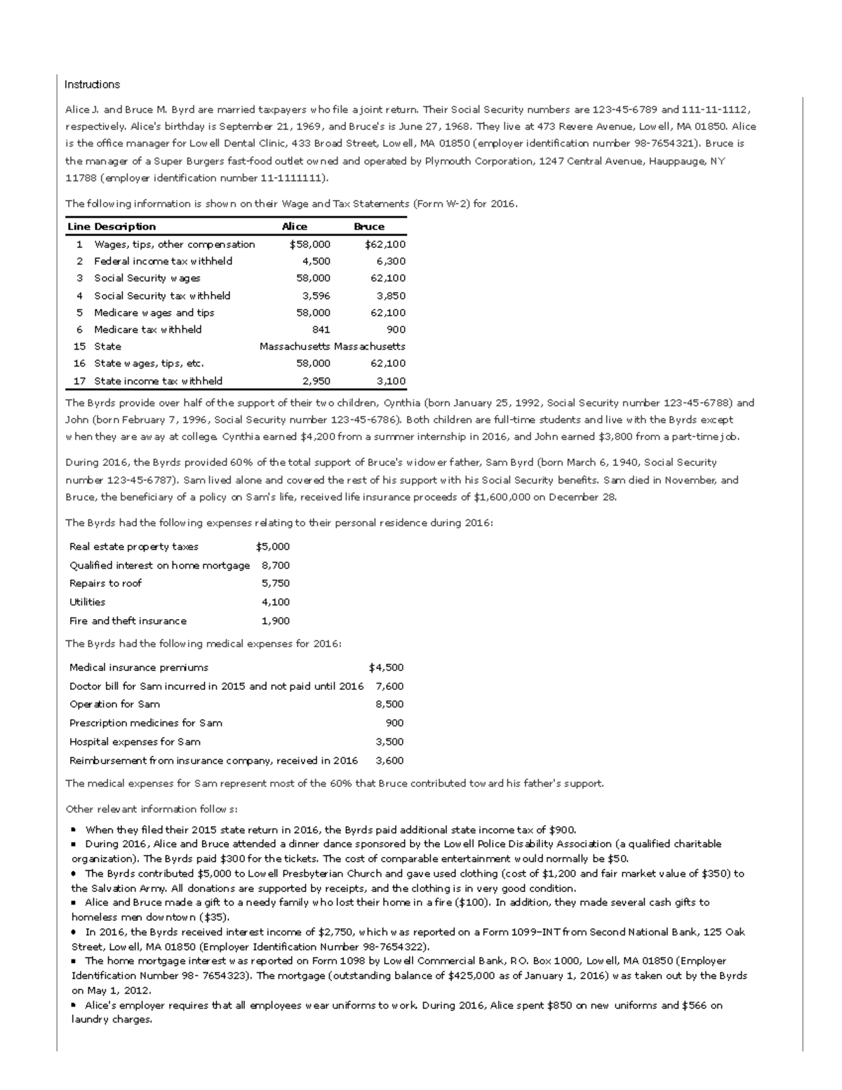 Chapter 10 Tax Return Analysis: Problem 41 - Byrd Family Case Study ...