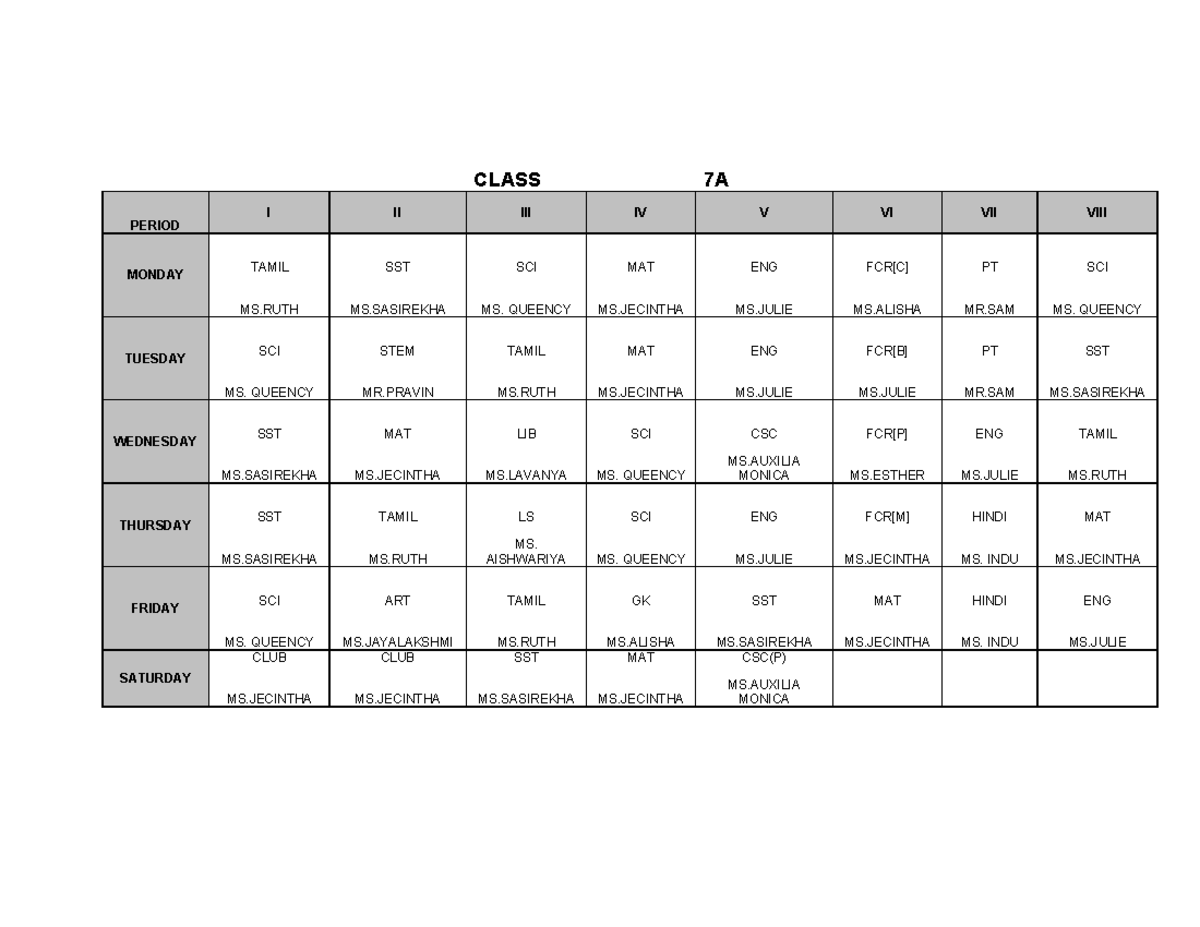 11290054 638534494805779025 grade 7atimetable - CLASS 7A PERIOD I II ...