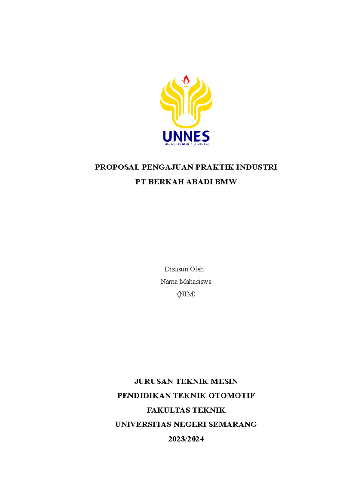 Proposal PKL Pendidikan Teknik Otomotif 2023 di PT Berkah Abadi BMW ...