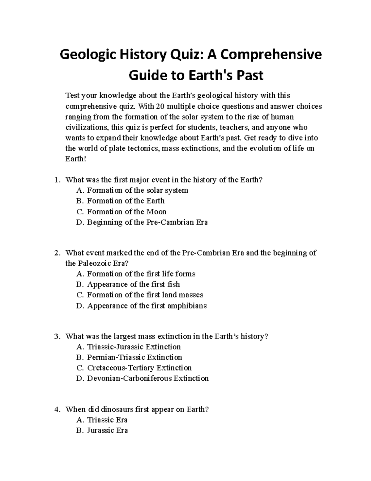 Geologic History Quiz (GH101): Test Your Knowledge of Earth's Past ...