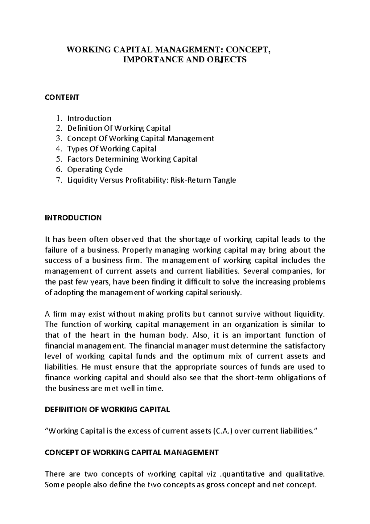 ED Note (Module-III): Overview of Working Capital Management - Studocu