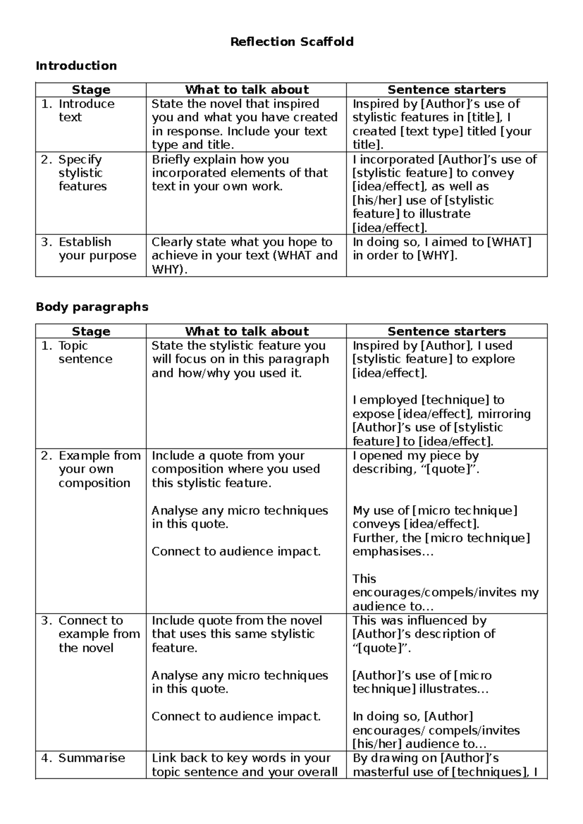 Reflection Scaffold 2: Stylistic Features & Purpose Analysis - Studocu