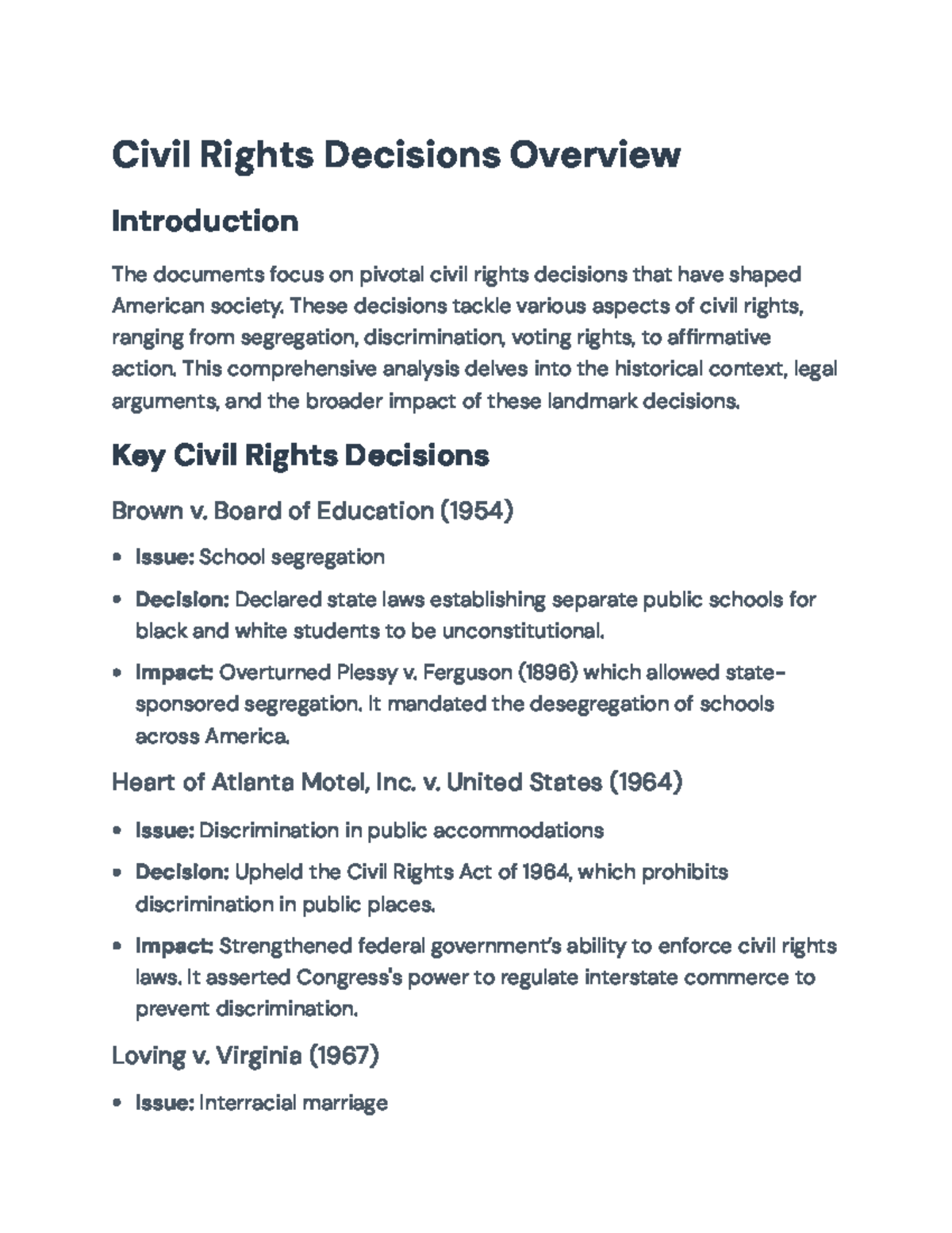 Civil Rights Decisions Overview: Landmark Cases and Impacts - Civil ...