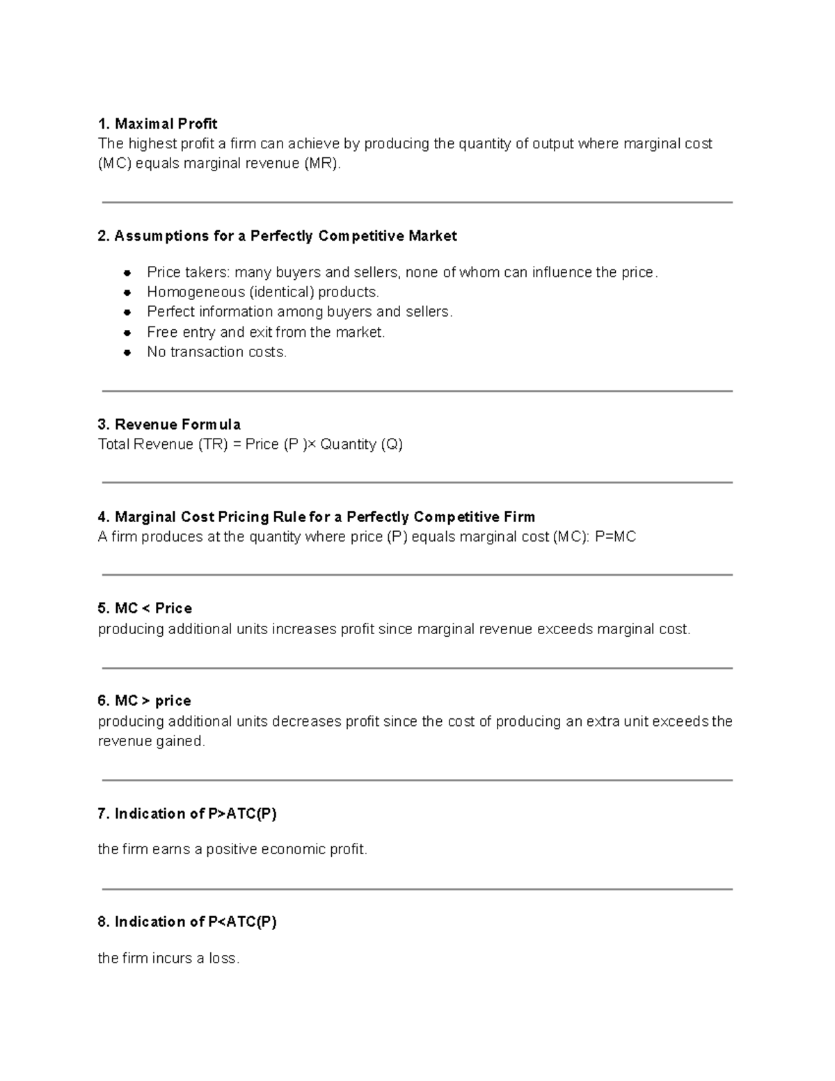 Chapter 8 Notes: Perfect Competition & Profit Maximization - Studeersnel